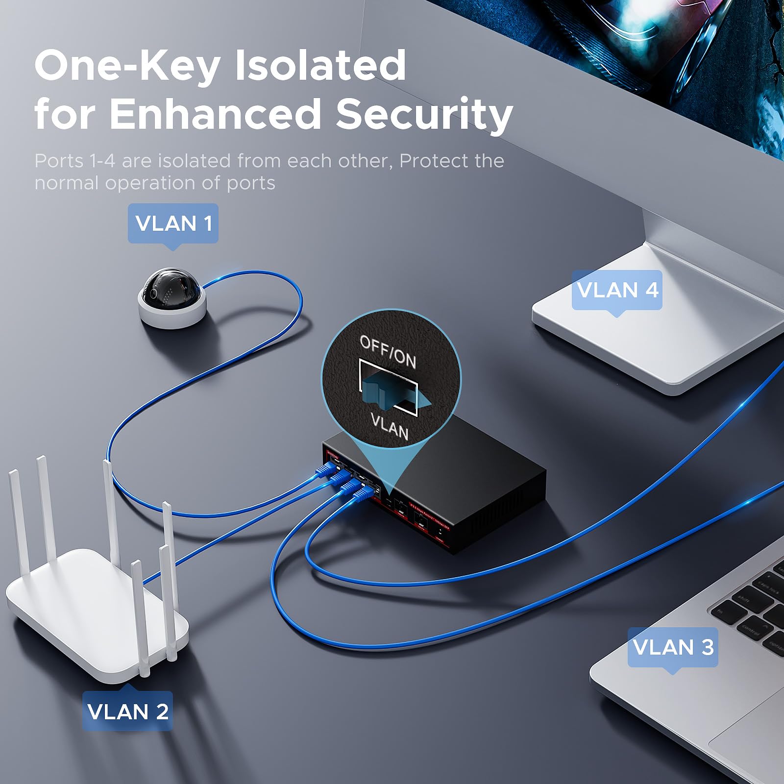 Ienron 6 Port 2.5G Unmanaged Ethernet Switch, 4X2.5G Base T Ports, 2X10G Sfp+ Switch, 60Gbps Bandwidth, One Key Vlan| Plug & Pla