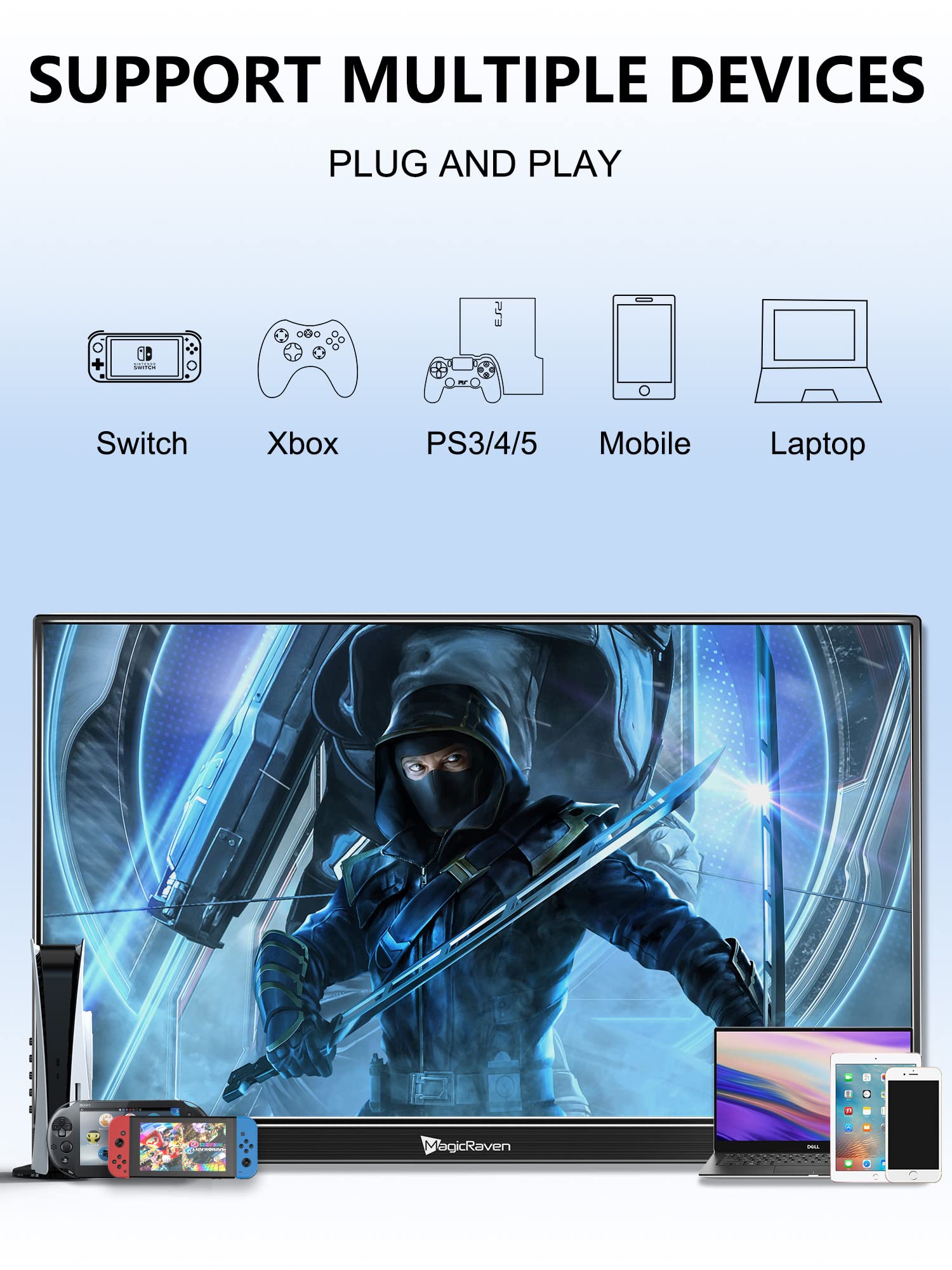 Magicraven 4K Portable Monitor, 16'' 3840X2400 Ips Laptop Monitor, 1500:1, 400 Nits Screen Usb C Hdmi Computer Gaming Display Wi