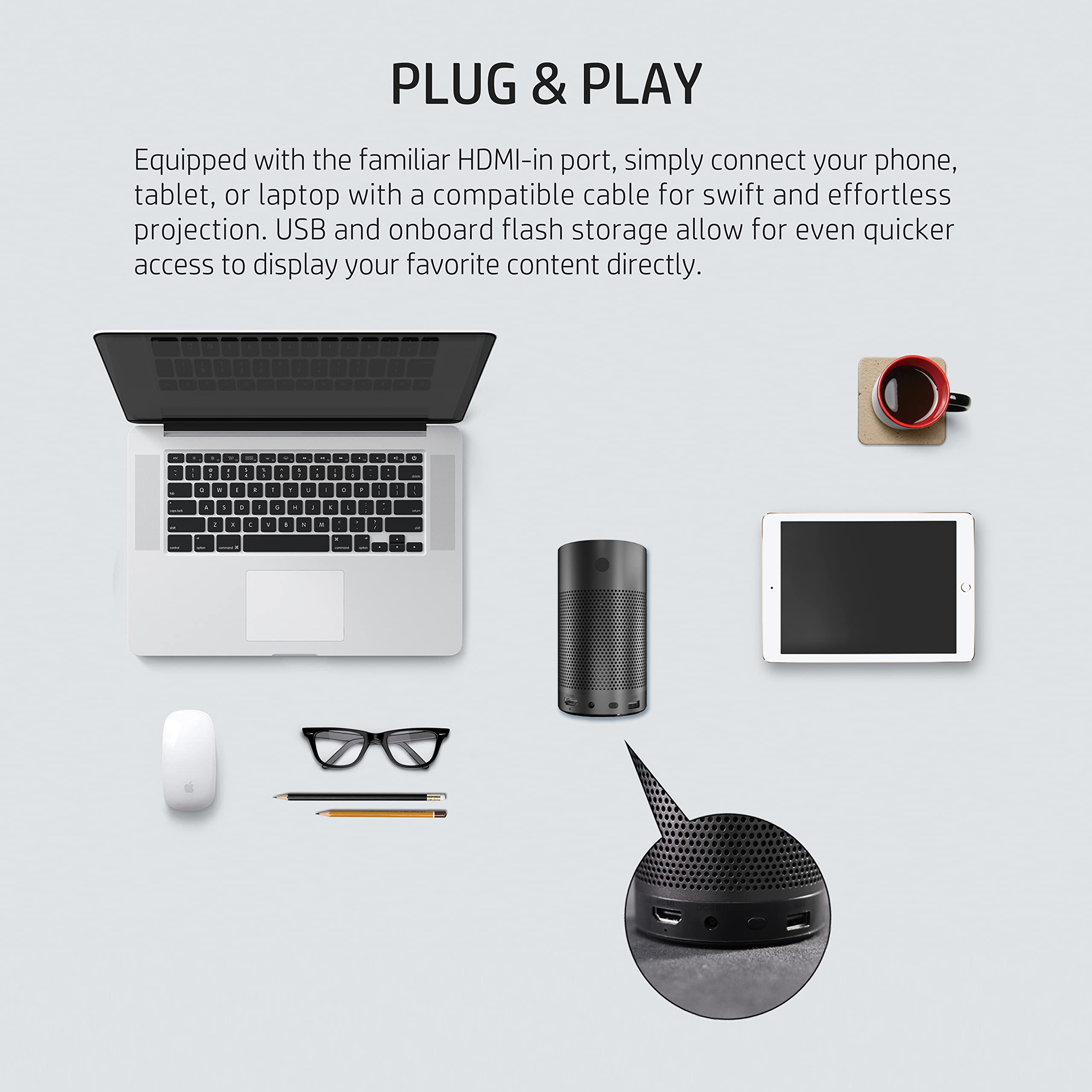 Hp Mobile Projector | Portable For Home & Office | Led Home Theater & Bluetooth Speaker For Phone Or Tablet | 80    Display W/ A