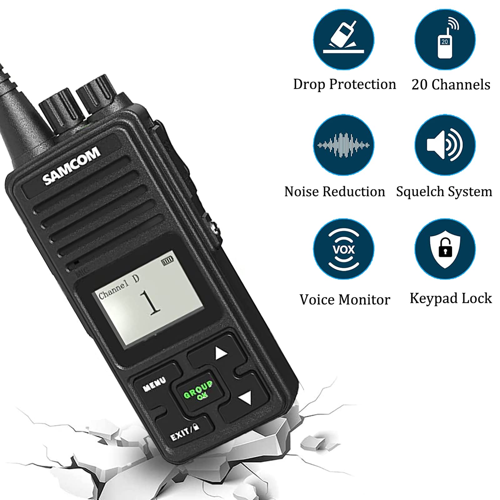 Samcom Fpcn10A Two Way Radios Long Range 3000Mah High Power, Heavy Duty Uhf Walkie Talkies 2 Way Radios Handheld With For Commercial Business Jobsite, Group Call, Vox, Programable, 2 Packs