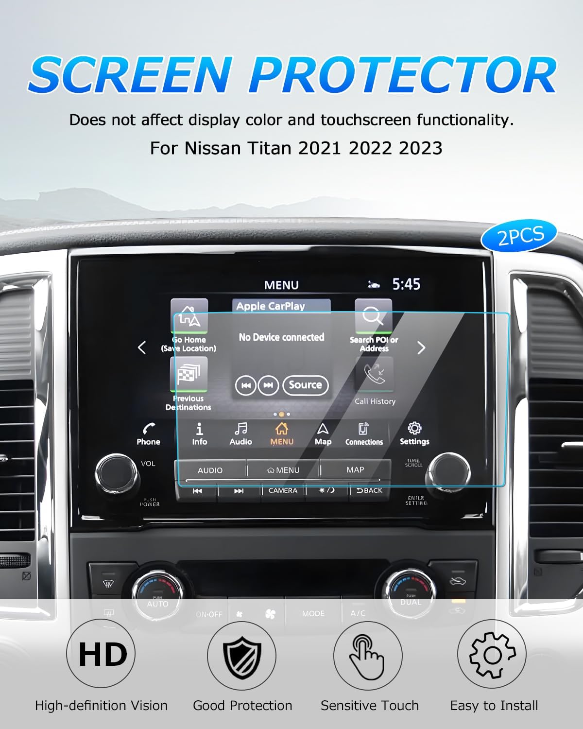 Autorder 2Pcs Screen Protector For 2021 2022 2023 2024 Nissan Titan Accessories 9 Inch Tempered Glass 9H Navigation Touchscreen