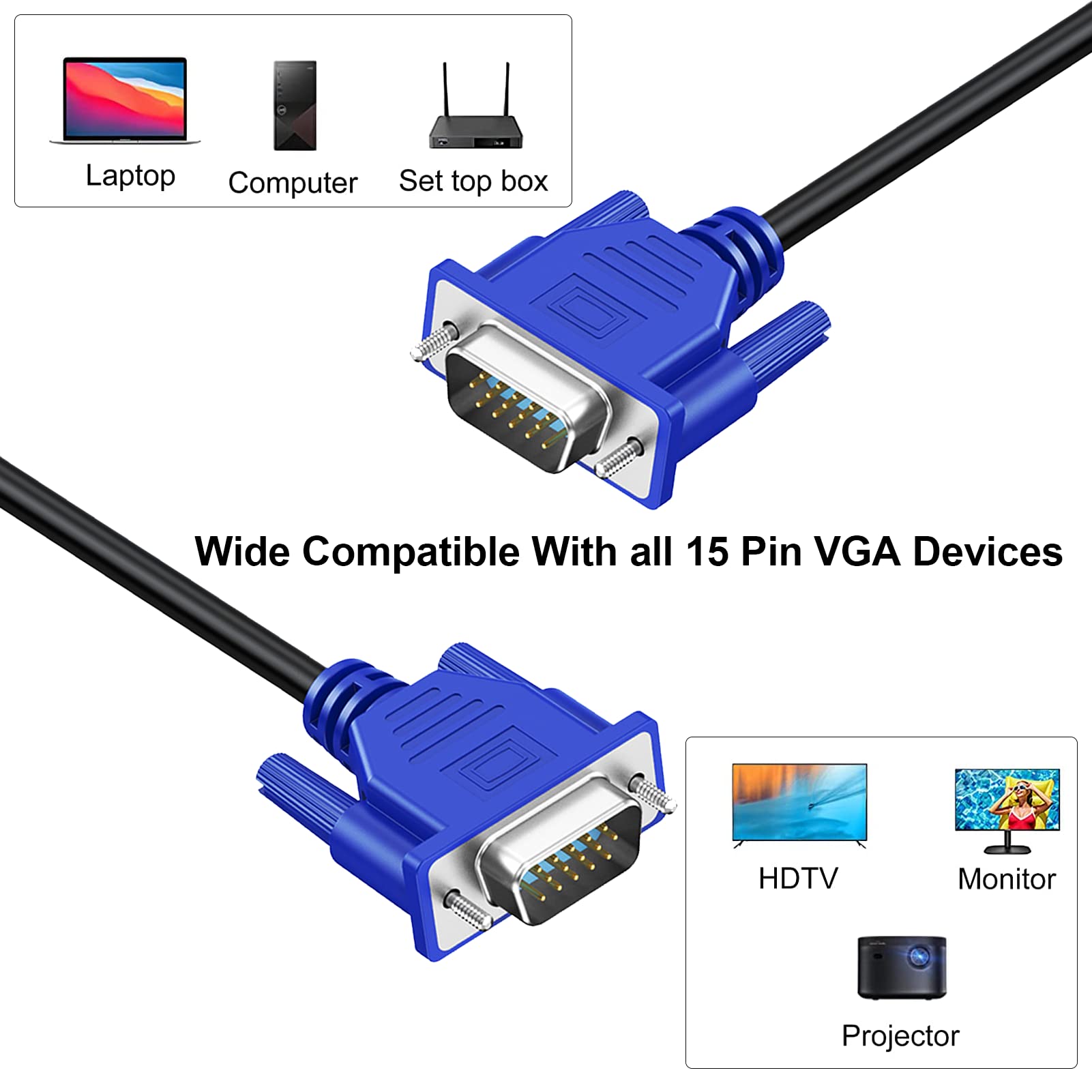 Xiayriky Vga Cable 5 Ft 10 Pack, Computer Monitor Vga Cord, Vga Male To Male Cord 1080P Full Hd High Resolution For Monitor Tv C
