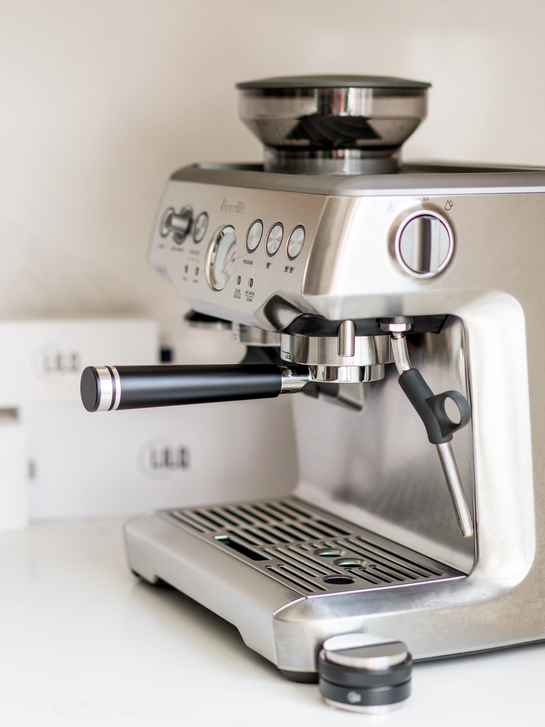 Lilq 54Mm Bottomless Naked 3 Ears Portafilter | Compatible With 54Mm Breville Machines | Stable Handle (Aluminum Flat, 54Mm Brev