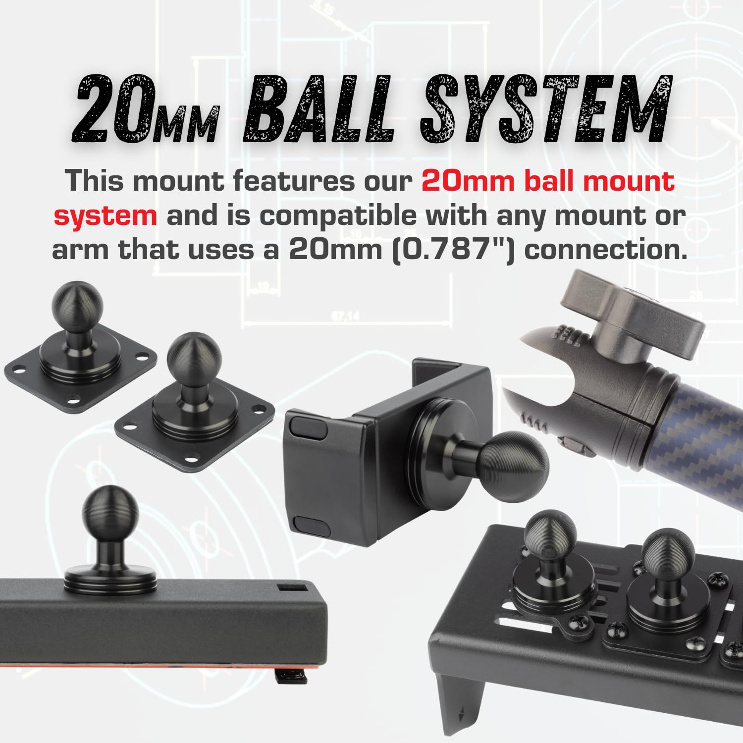 Bulletpoint Metal 4 Hole Amps Base Mount With 20Mm (0.787 Inches) Mounting Ball