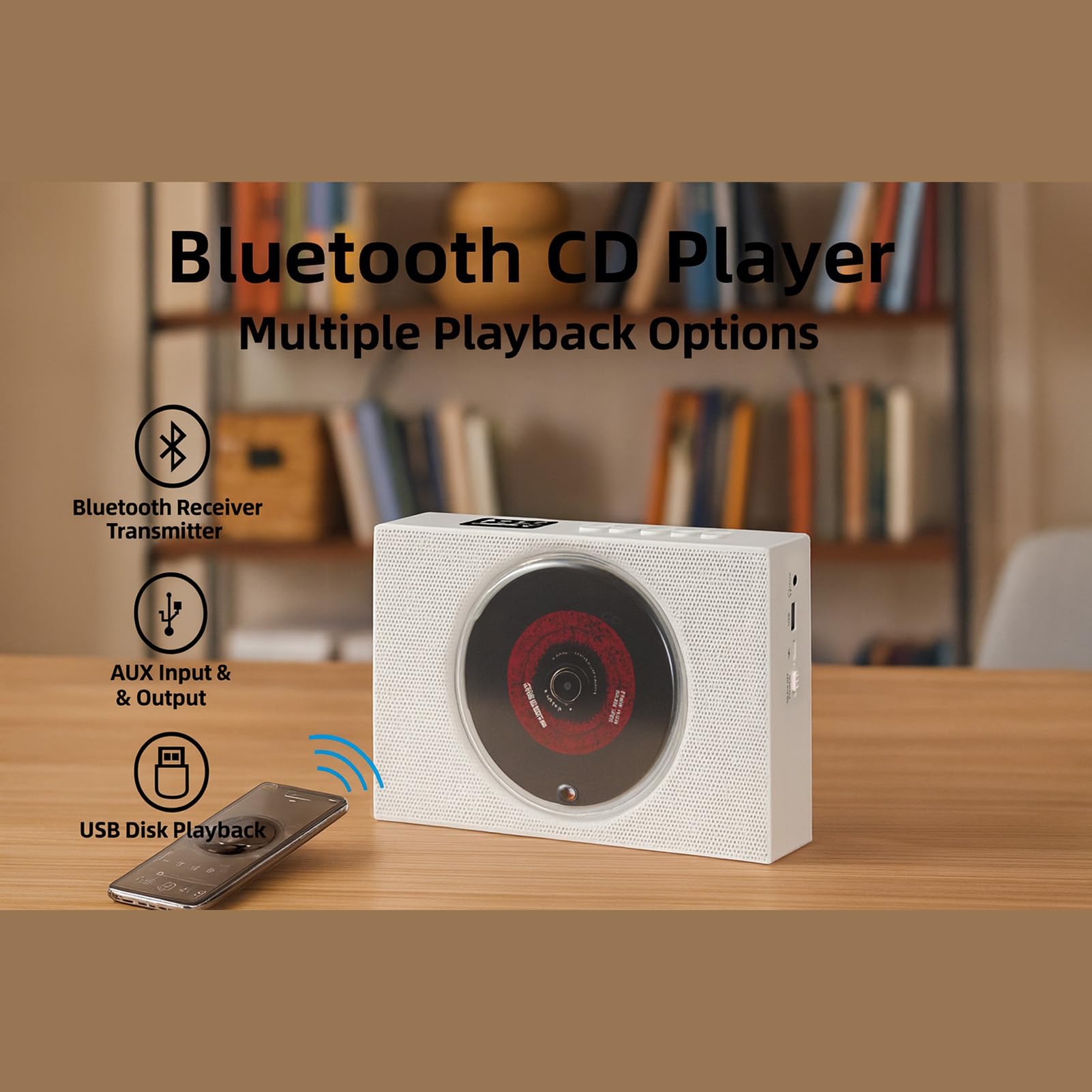 Portable Cd Player With Speakers, Desktop Cd Players For Home, Bluetooth, Remote Control, Led Screen, Fm Radio, U Disk, Aux Port