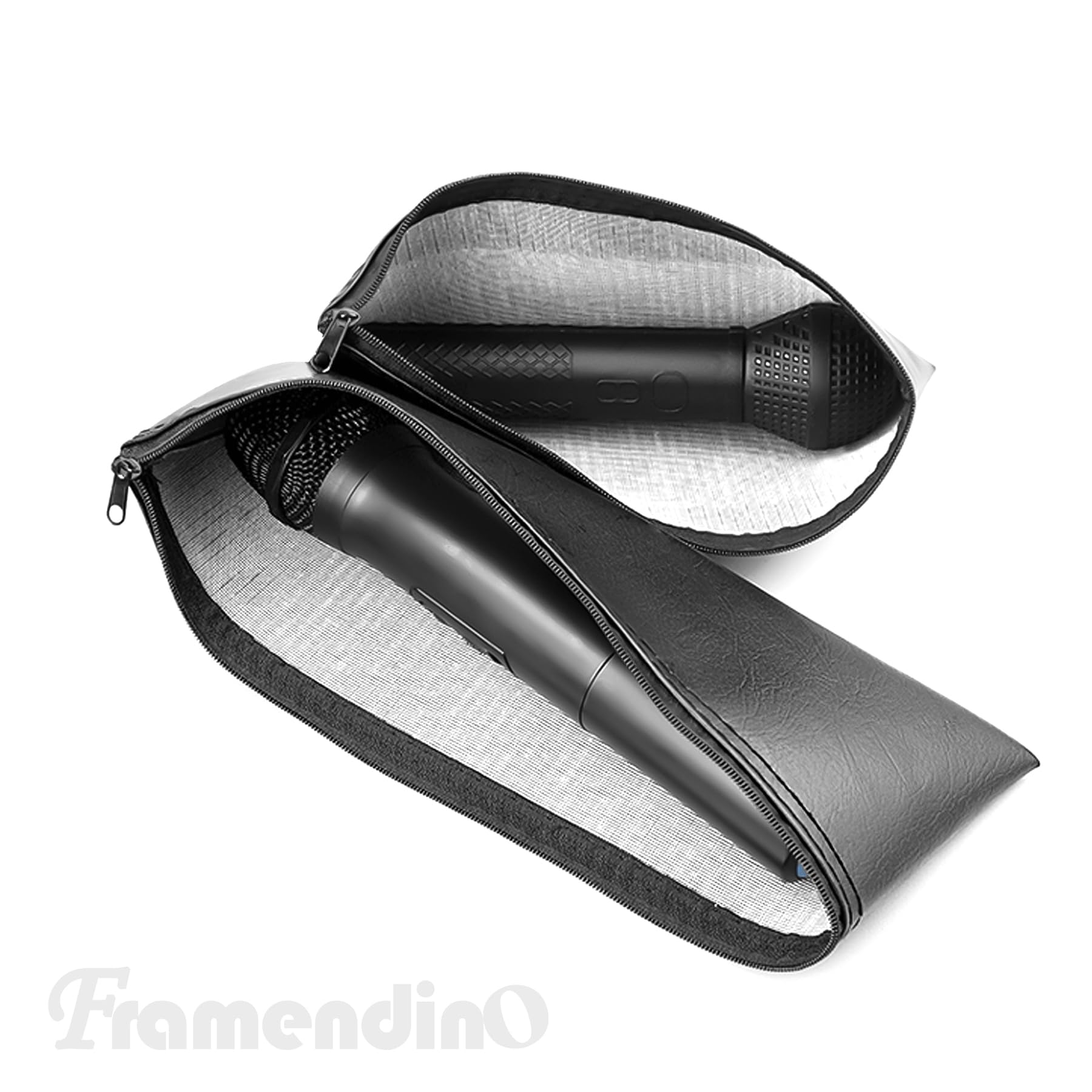 Framendino, Microphone Storage Bag Pu Leather Portable Mic Pouch Organizer 8.66'' X 4.13''