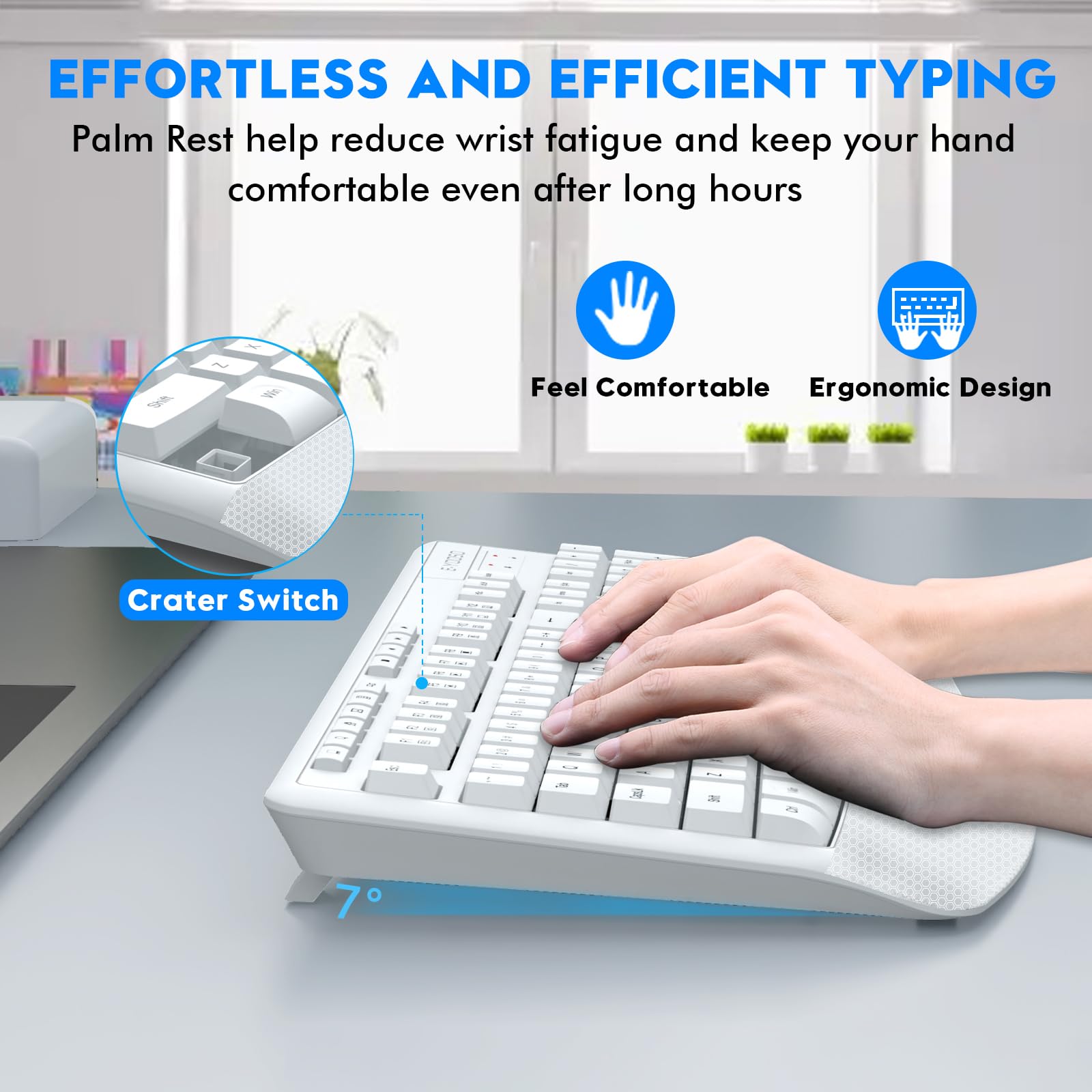 Wireless Keyboard And Mouse Combo, E Yooso 2.4Ghz Full Sized Ergonomic Wireless Keyboard With Wrist Rest, 3 Dpi Adjustable And 6