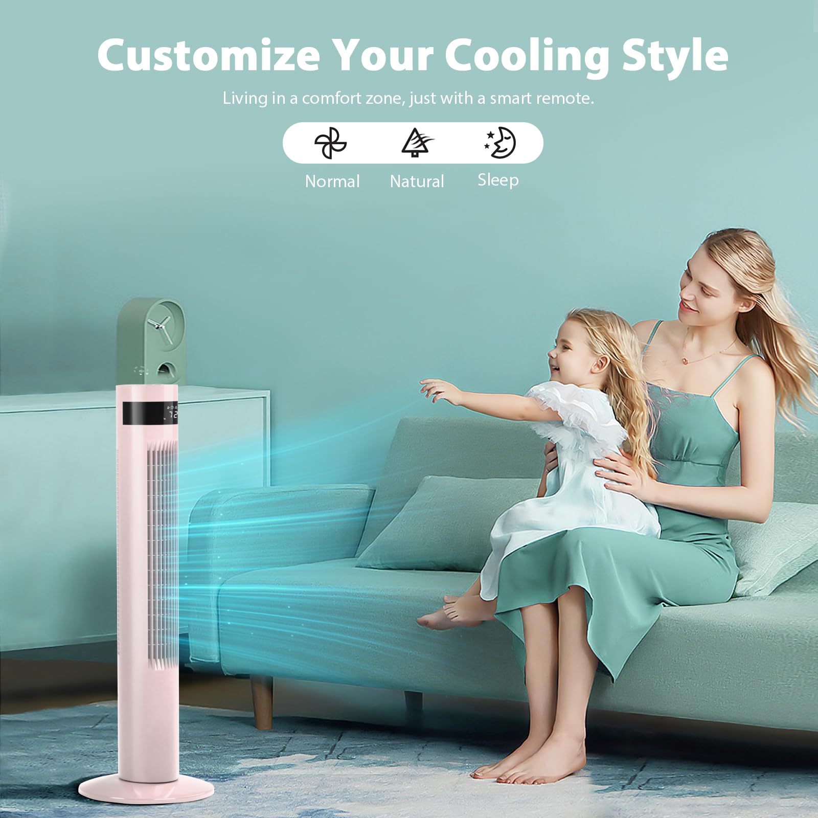 Antarctic Star Tower Fan Portable Electric Oscillating Fan Quiet Cooling Remote Control Standing Bladeless Floor Fans 3 Speeds W