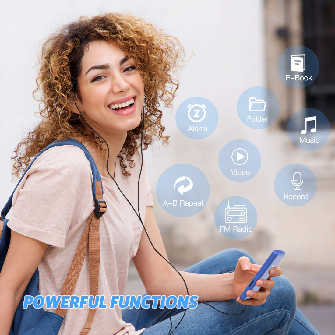 Agptek A02S 16Gb Mp3 Player, 70 Hours Playback Lossless Sound Music Player, Supports Up To 128Gb, Dark Blue