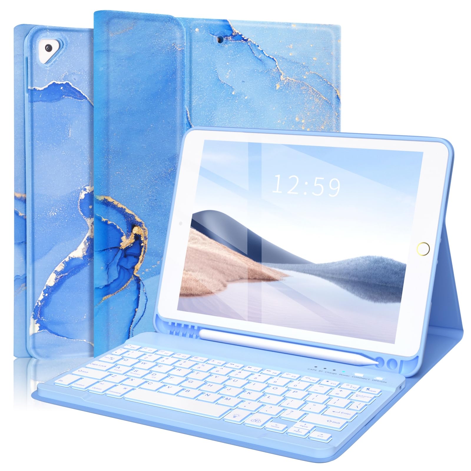 Fuwang Keyboard Case For Ipad 9Th Generation 10.2 Inch 2021   Detachable 7 Colors Backlit Stand Folio Keyboard Cover For Ipad 8T