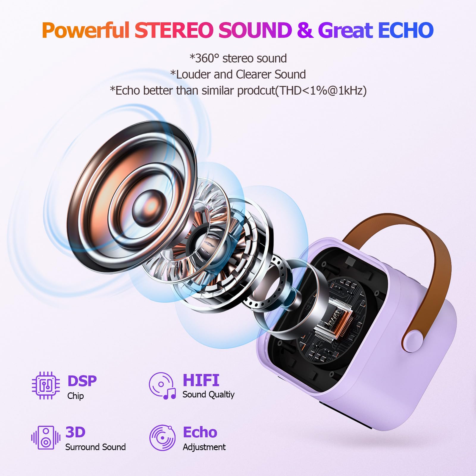 Ylyycc Mini Karaoke Machine With 2 Wireless Microphone, Portable Purple Bluetooth Speaker For Kids, Birthday Teen Toys Gifts Ide