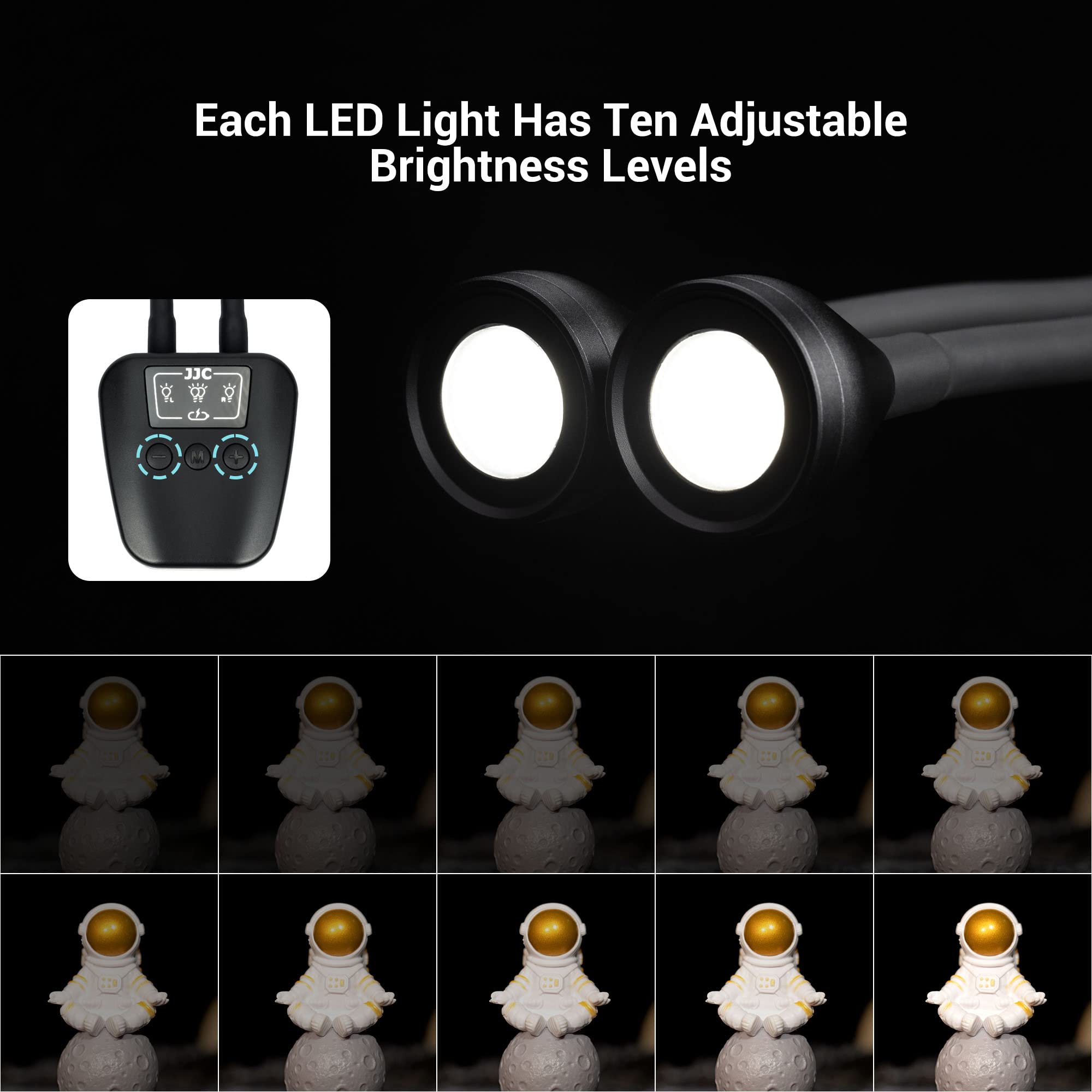JJC LED Macro Arm Light 10 Level Adjustable Brightness CRI 95+ 5600K Type-C Charge for DSLR Mirrorless Camera