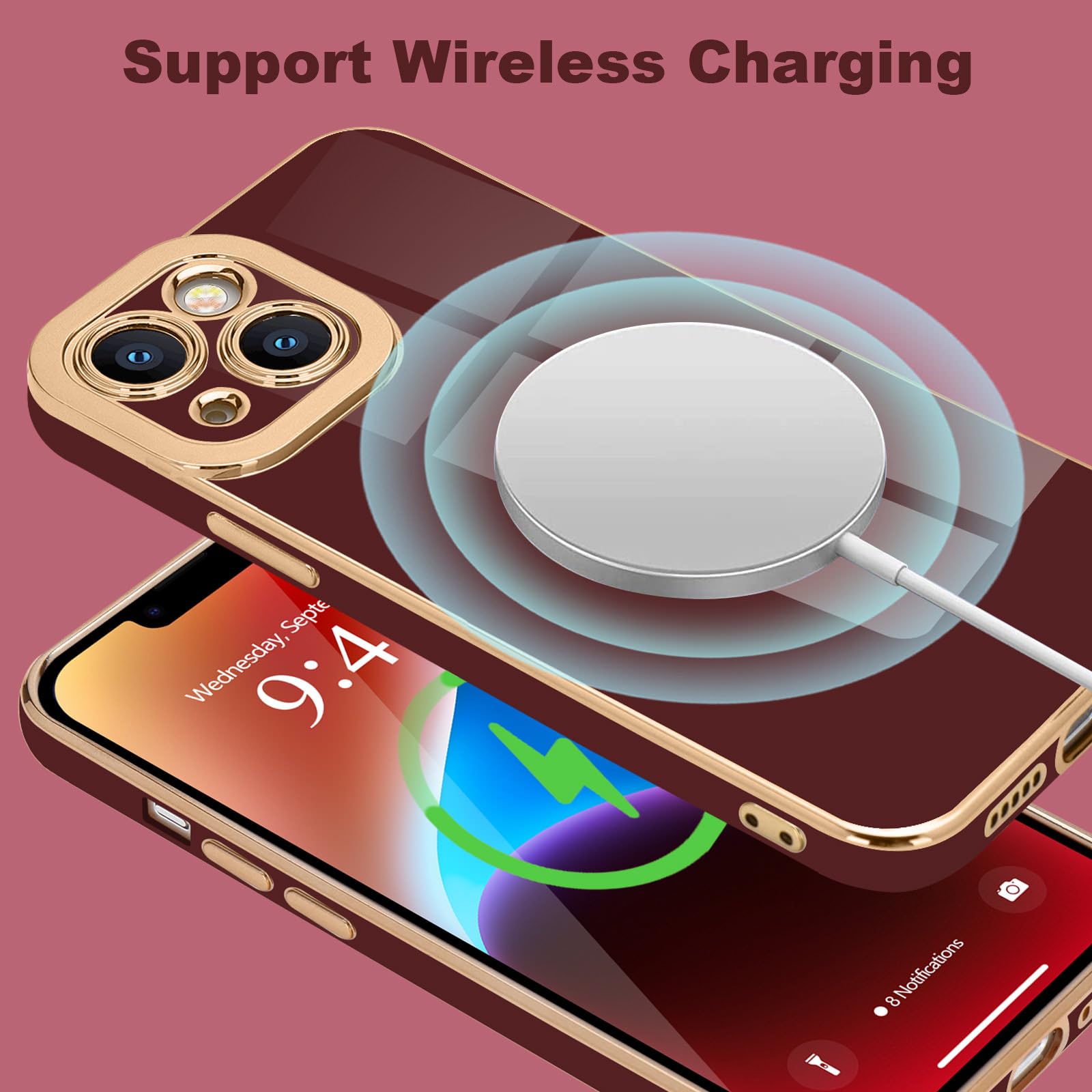 Lafunda Designed For Iphone 14 Case Cute, Luxury Plating Case For Women Girls Elegant Gold Edge Soft Tpu Bumper Cover With Camer