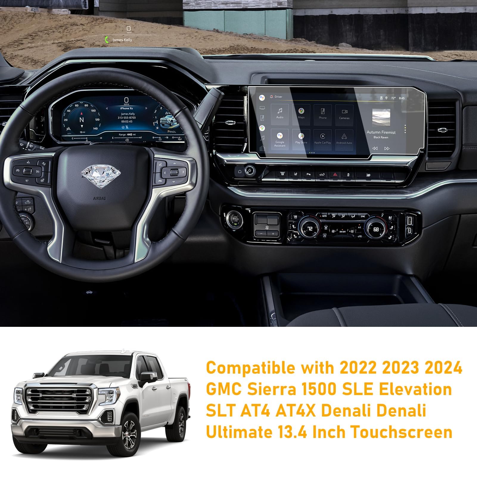 Moonlinks Tempered Glass Screen Protector 13.4'' Compatible With 2022 2024 Chevy Silverado Gmc Sierra 1500/2500/3500 Navigation