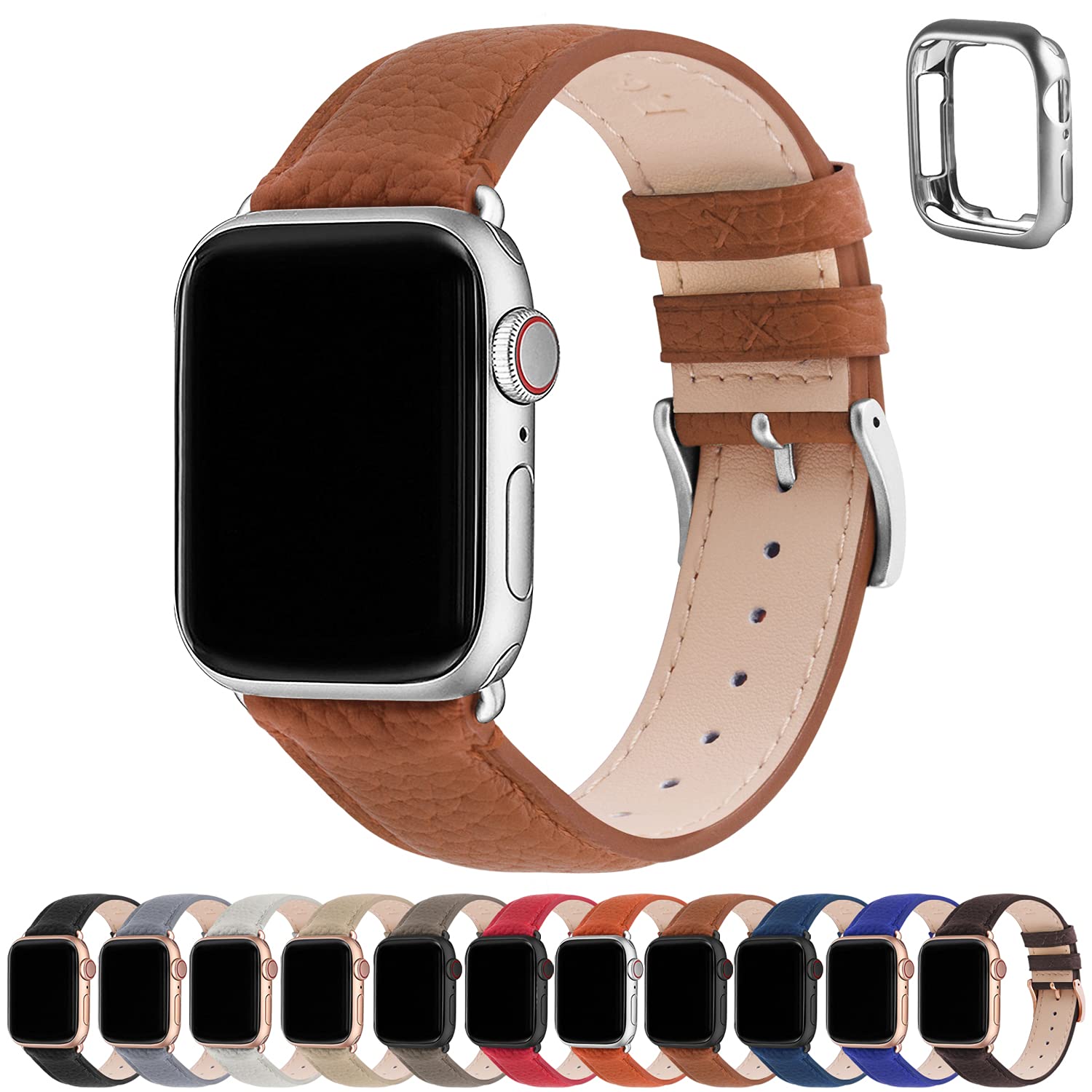 Fullmosa Leather Bands Compatible Apple Watch Band 41Mm 40Mm 38Mm, Dressy Chic Iwatch Strap With Case For Iwatch Series 9 8 7 6 