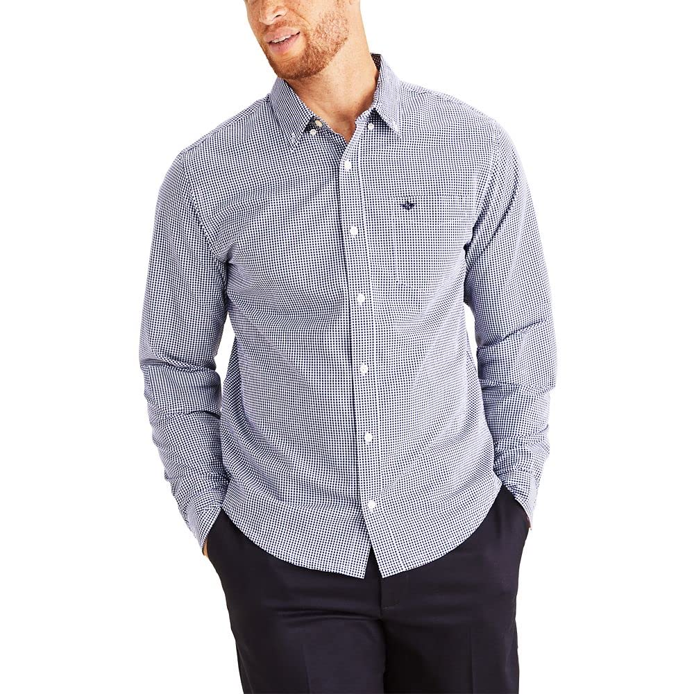 Dockers Mens Classic Fit Long Sleeve Signature Comfort Flex Shirt (Standard And Big  Tall), Medieval Blue Gingham Plaid, 3X Larg