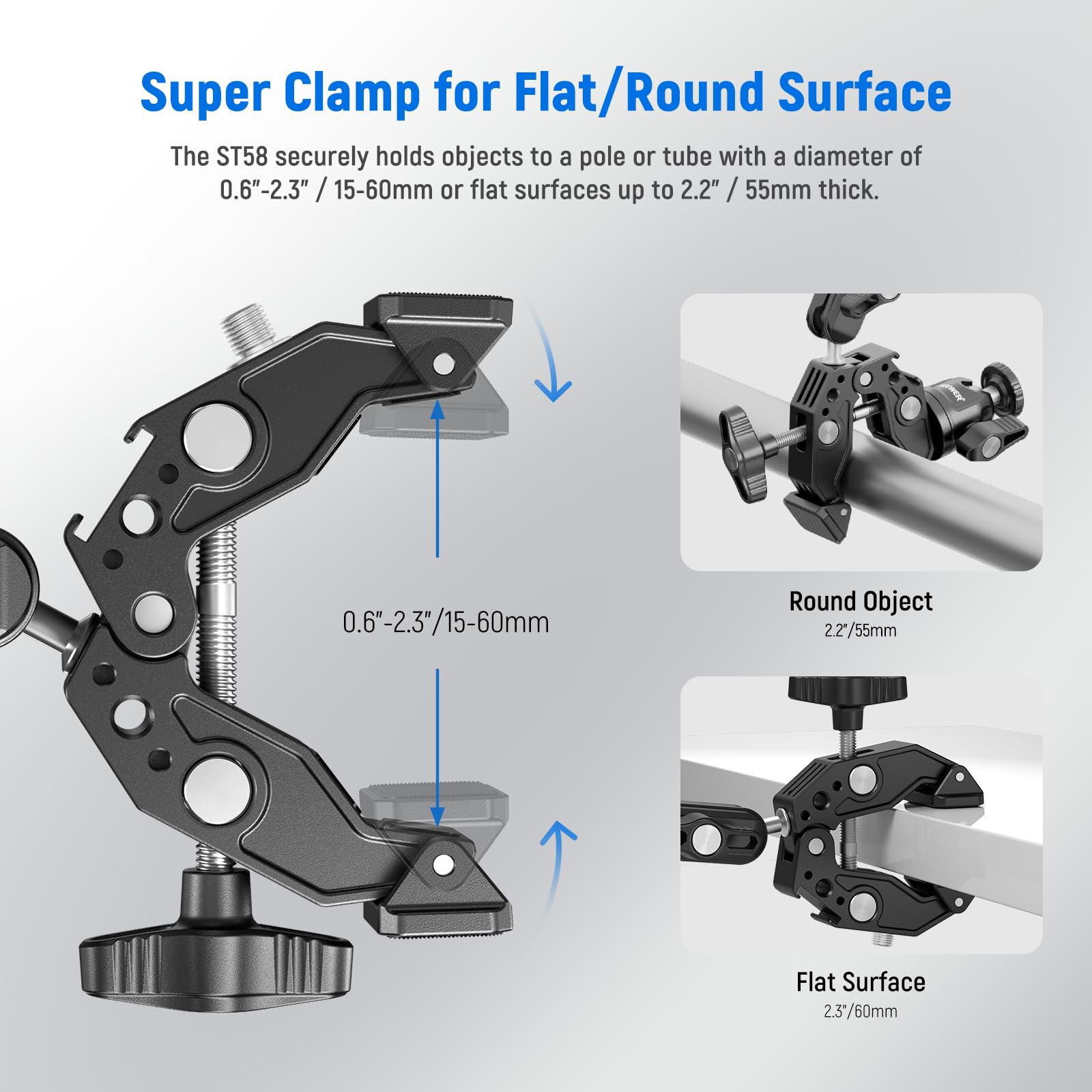 Neewer Super Clamp With 3'' Dual Ballhead Magic Arm, Ball Head Adapter, Cold Shoe, Phone Holder, Action Camera Clamp Mount For F