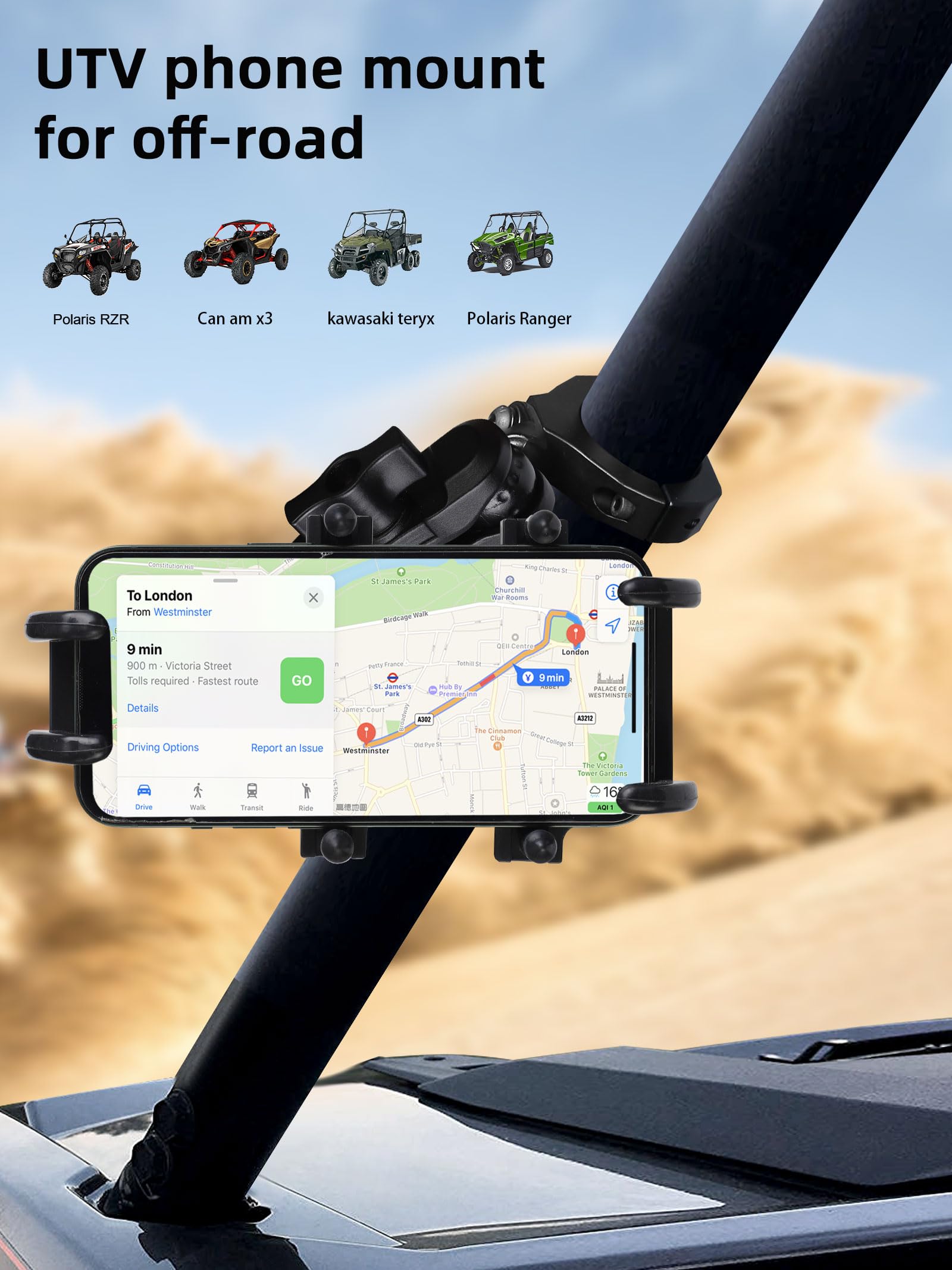 Zidiyoruo Anti Vibration Utv Phone Mount Heavy Duty, Full Protection Utv Phone Holder With Aluminum Bracket Fit For 1.75 2'' Rol