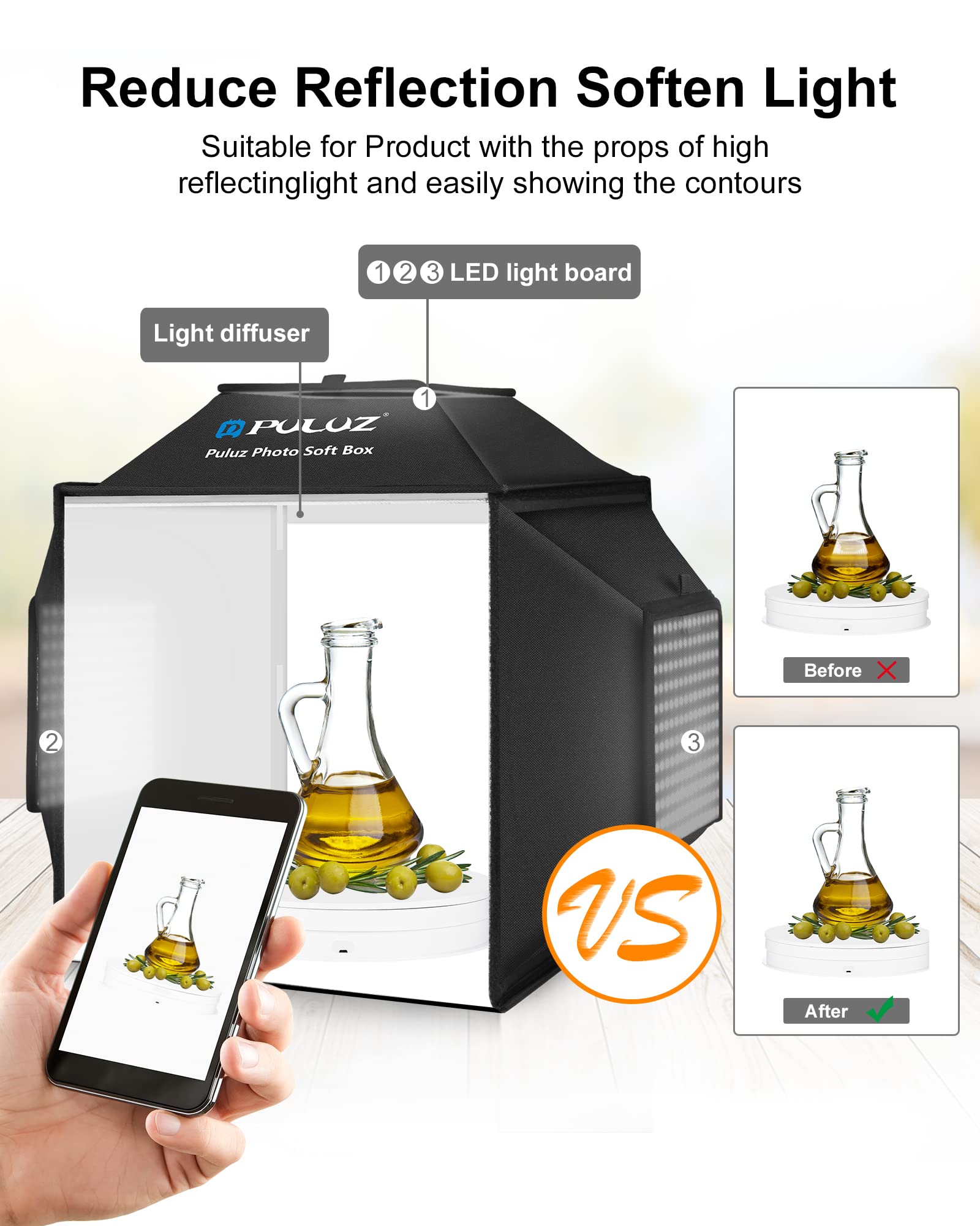 Puluz Portable Photo Studio Light Box, 16X16 Inch Professional Dimmable Shooting Tent Kit Soft Box With 480Pcs Leds Lights 4 Bac