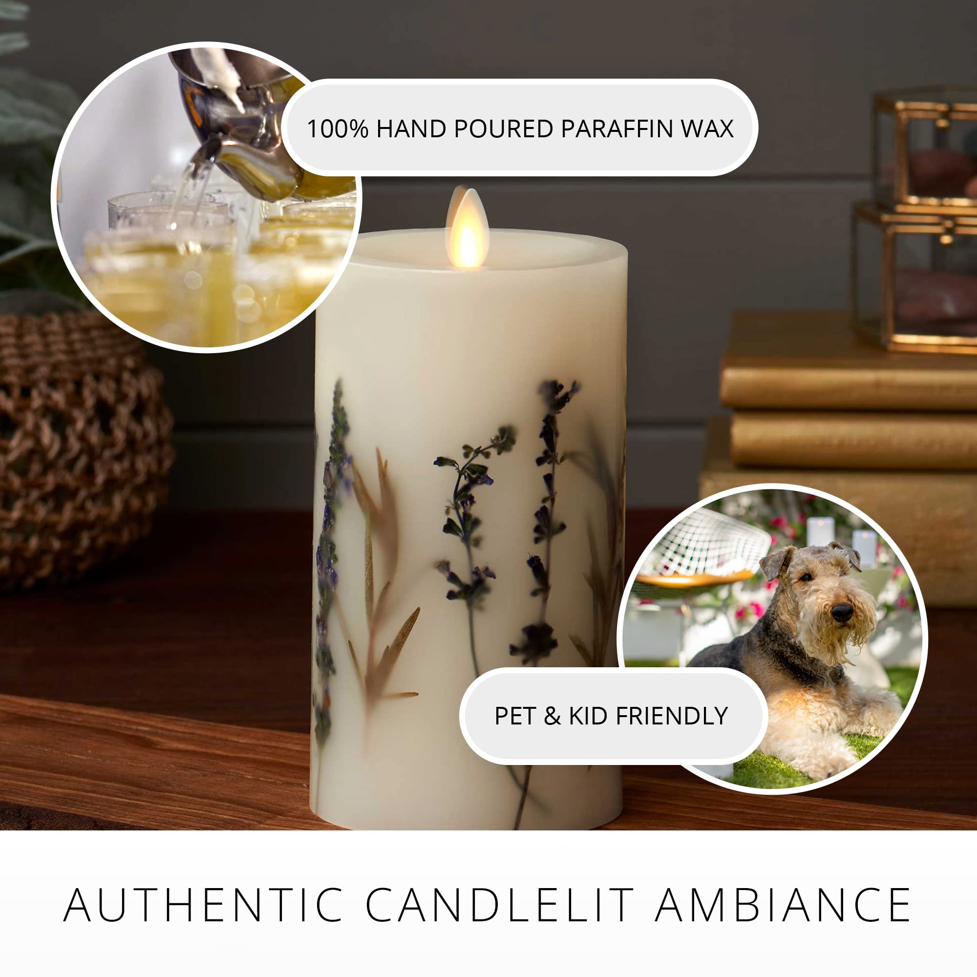 Luminara Realistic Artificial Moving Flame Pillar Candle With Lavender & Rosemary Inclusion   Moving Flame Led Battery Operated