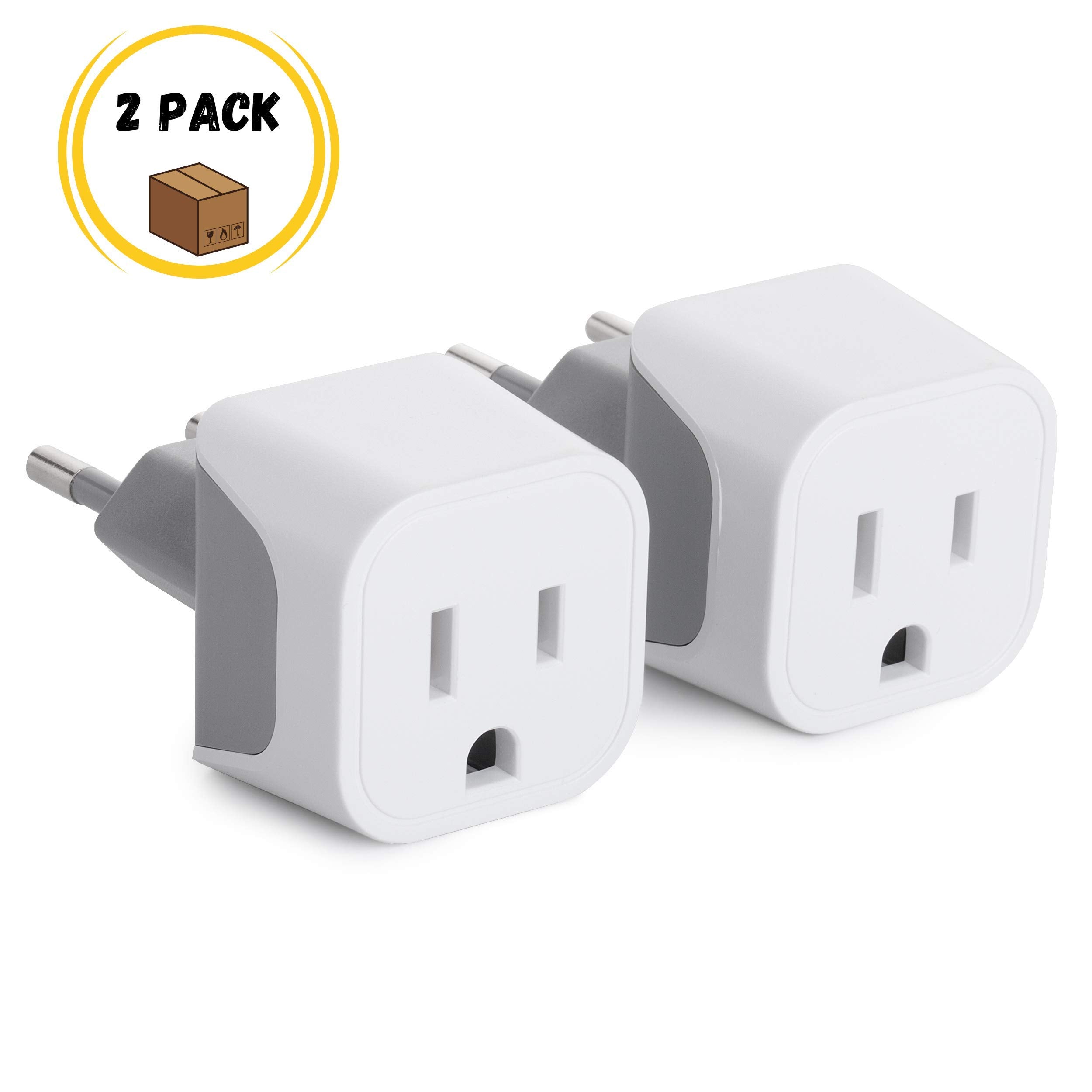 Bates European Plug Adapter, 2 Pack - Us To Eu Travel Adapter, Converter Plug For Europe