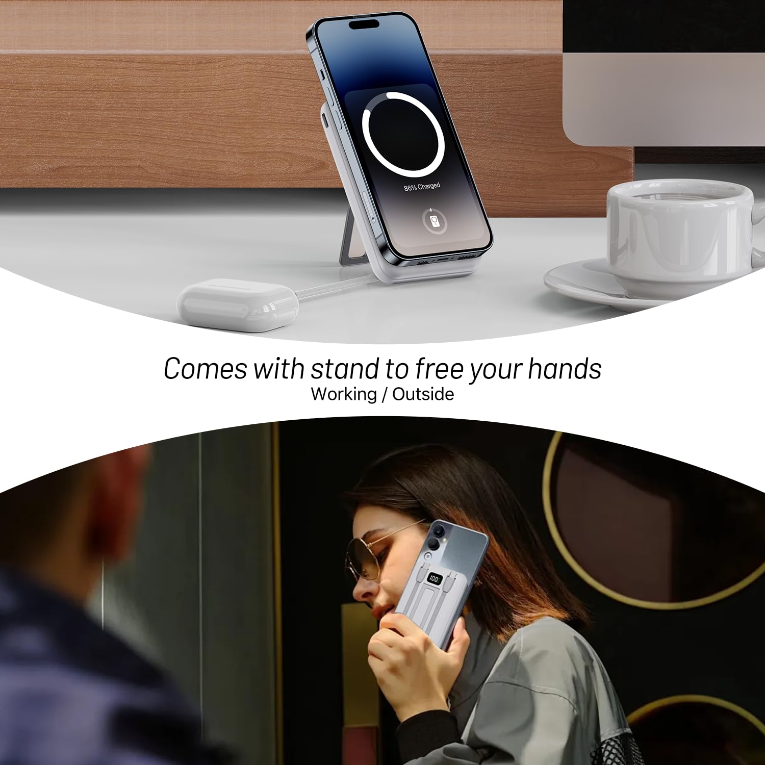 Sunpolin Portable Charger 10000Mah Power Bank, Fast Charging Battery Pack With Built In Cables, Compatible With Iphone, Samsung,