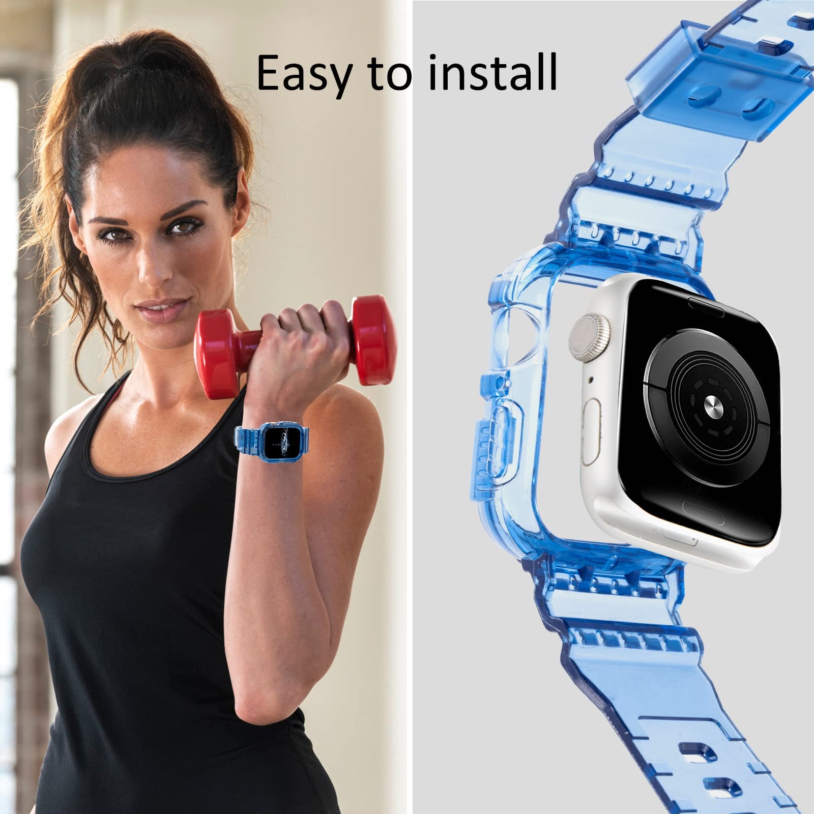 Clear Blue Band Compatible For Apple Watch Strap With Case 45Mm/42Mm/44Mm,Blingbrione Silicone Soft Sport Loop Navy Wristband Wo