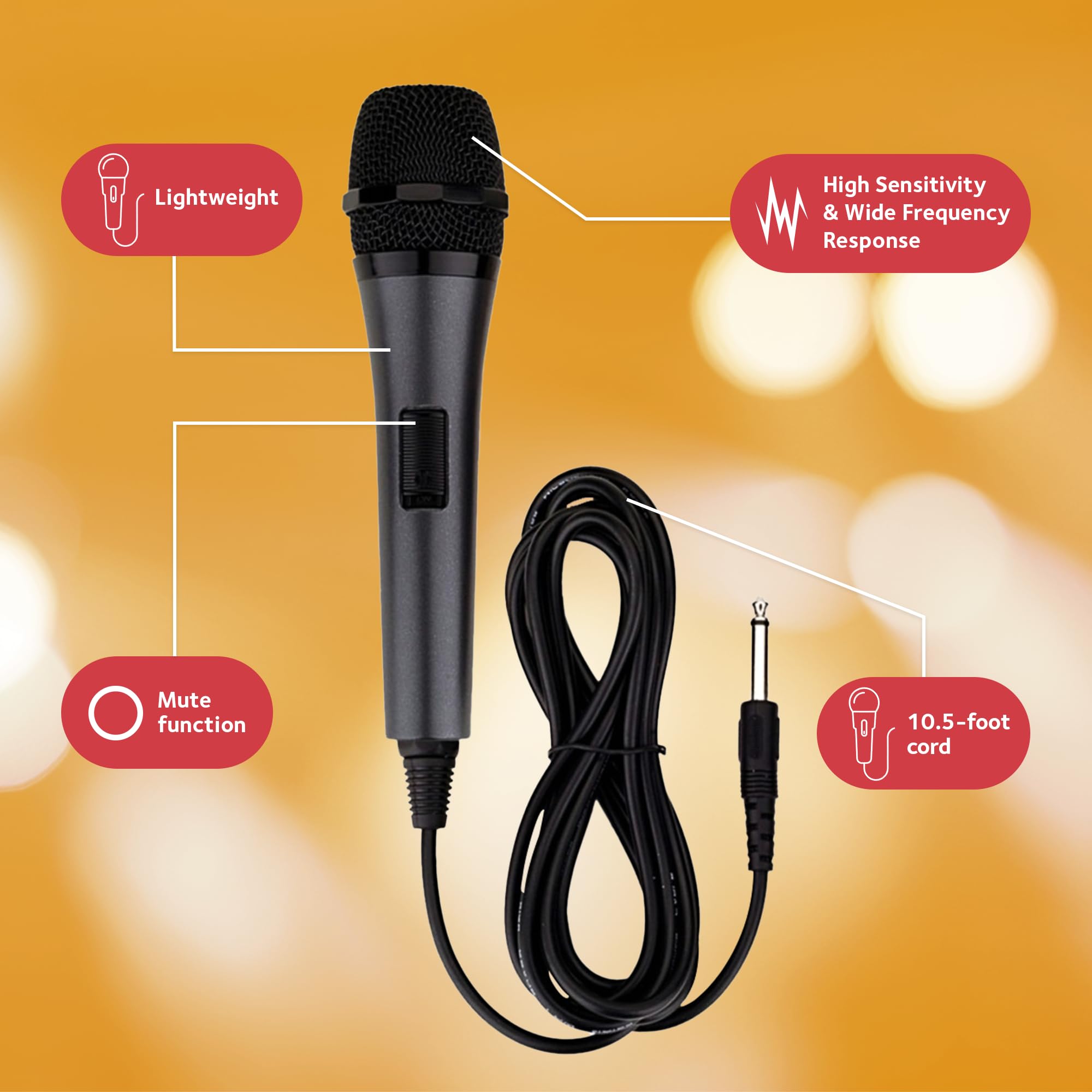 Singing Machine Wired Microphone For Karaoke, (Black)   Unidirectional Dynamic Vocal Microphone   Plug In Microphone For Karaoke Machine, Amp, & Speaker   Mic For Singing, Public Speaking, & Parties