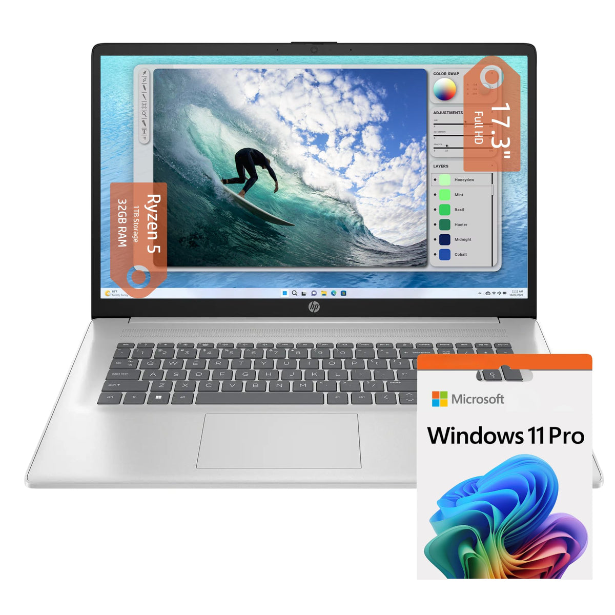 Hp Ultrabook 17 Laptop, Amd Ryzen 5 5500U 6-Cores Processor(Beat I7-1250U), 32Gb Ram, 1Tb Ssd And 512Gb External, Fingerprint Re
