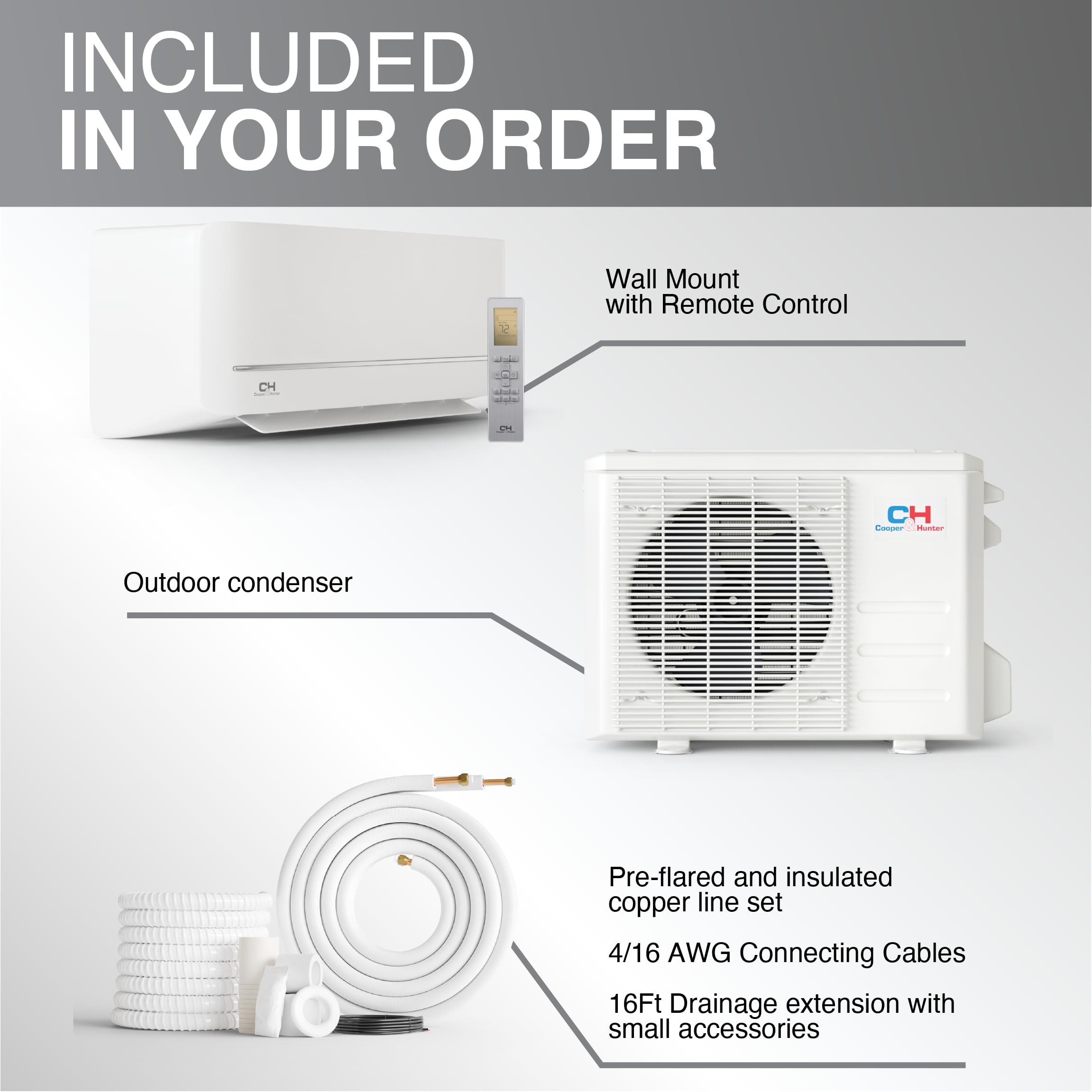 Cooper & Hunter 9,000 Btu 230V Single Zone Wall Mount Ductless Mini Split Air Conditioner & Heat Pump - 21.3 Seer2 - 16Ft Instal