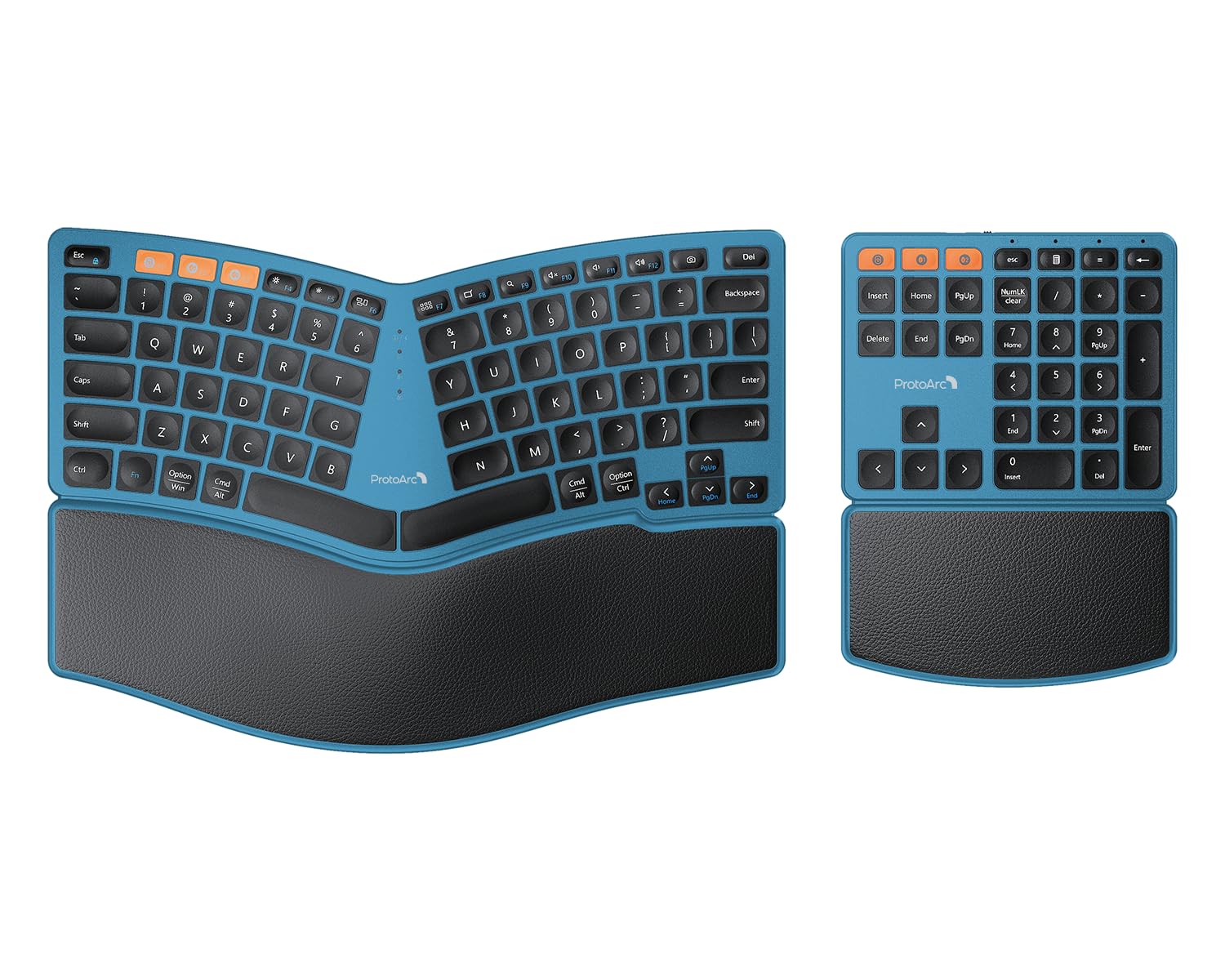 ProtoArc Wireless Ergonomic Keyboard with Separate Number Pad  Blue