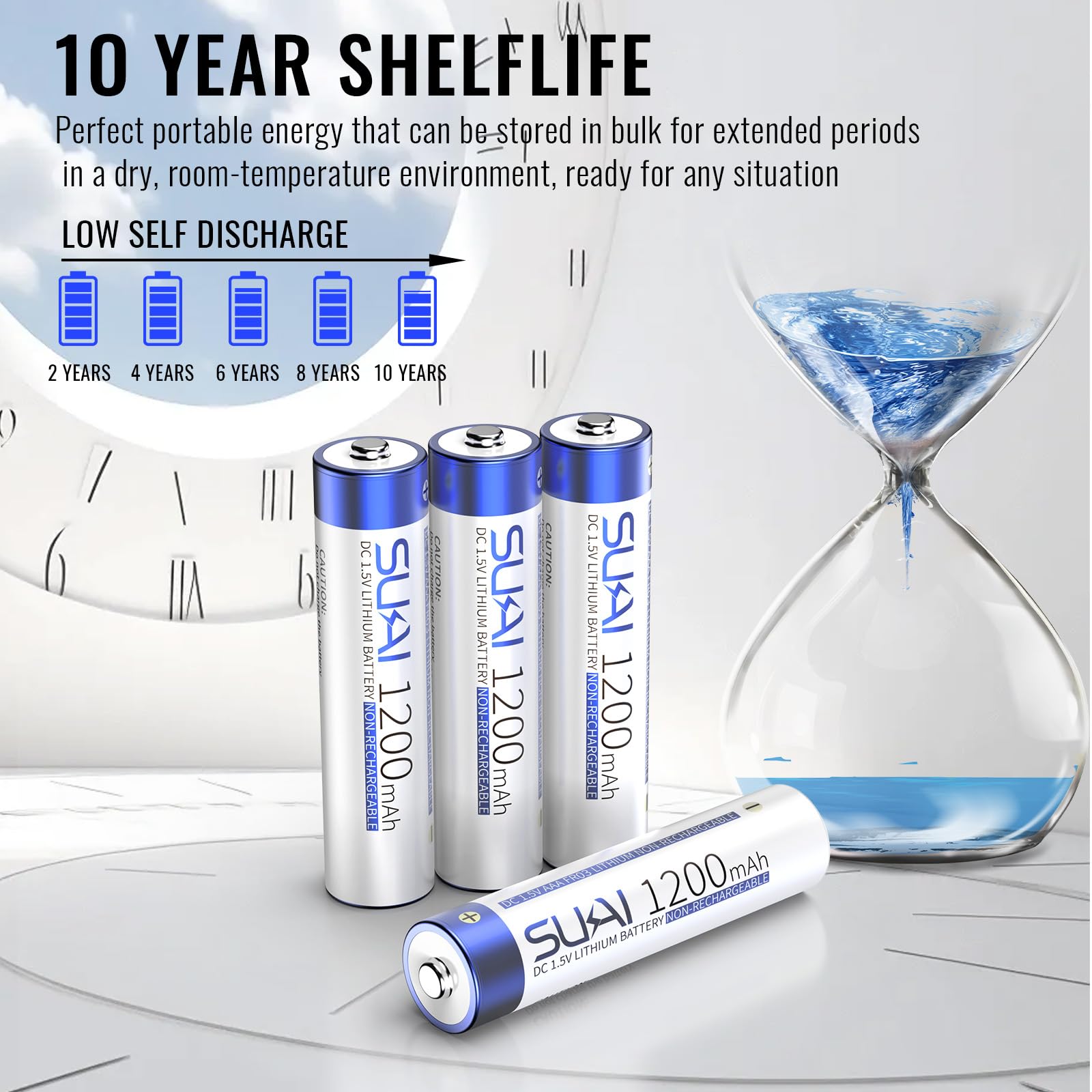 Sukai 1200Mah Aaa Lithium Battery, 1.5V Disposable Lithium Ion Battery - Long Life, High Power, Light Weight, Aaa Batteries (Non