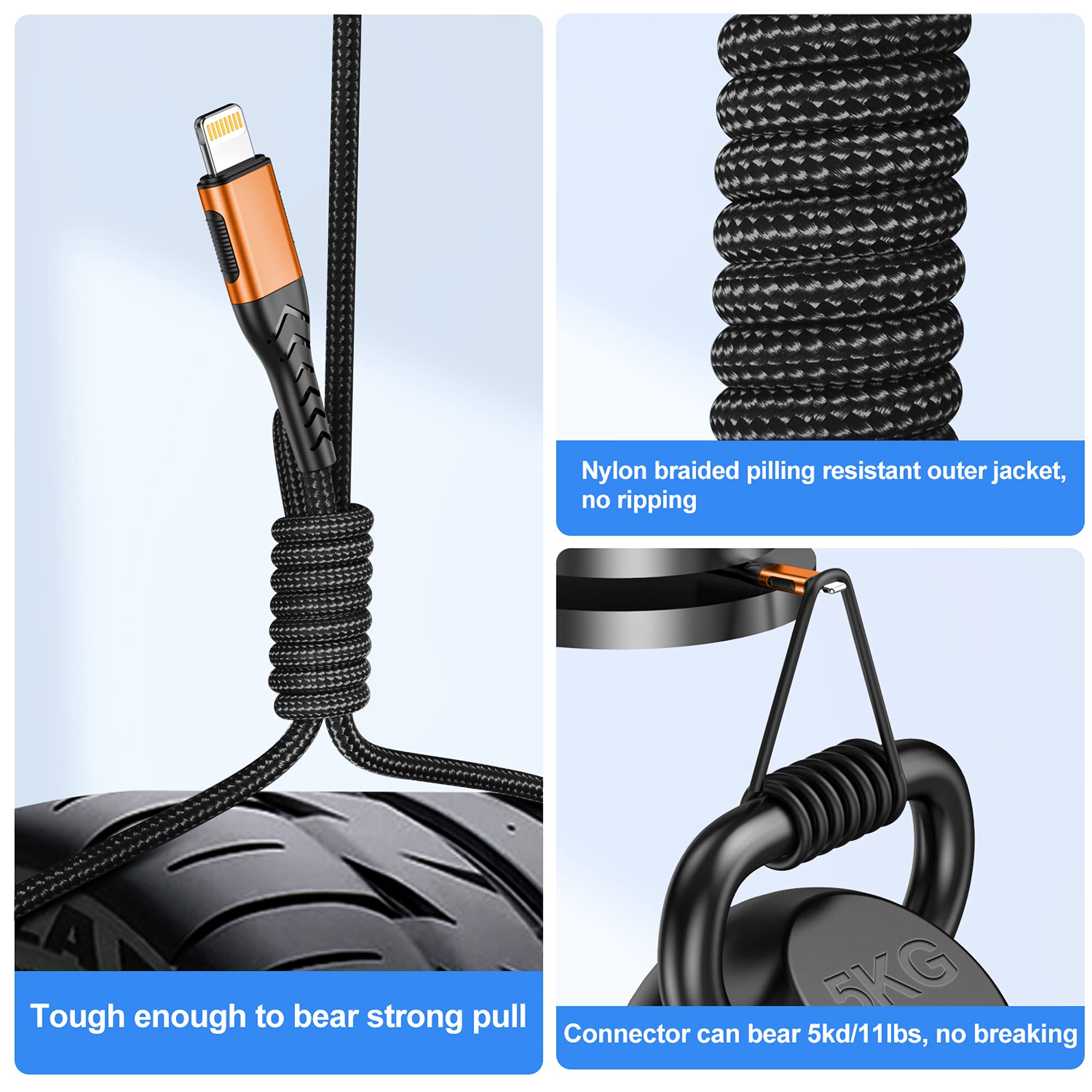 Durcord Iphone Charger, [Mfi Certified] 3Pack 6Ft Lightning Cable For Usb A Charger Cable, Fast Iphone Charging Cord Compatible With Iphone Xs Max/Xs/Xr/X/8/7/6S/6/Plus/Se/Ipad(Orange)