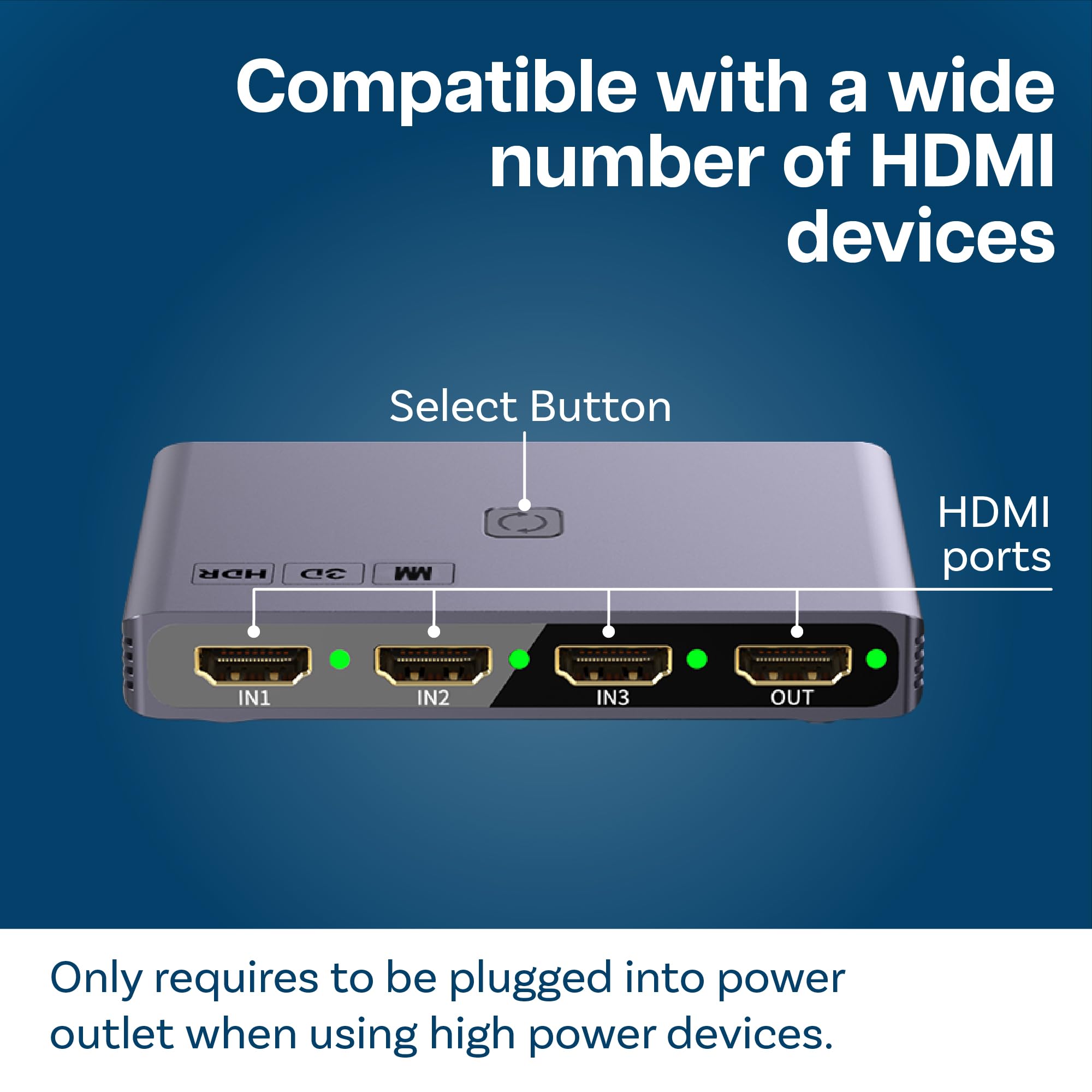 Mmobiel 4K@60Hz Hdmi Switch 3 In 1 Out   Hdmi Bidirectional Splitter   Hdmi Hub Switch With Remote   Hdmi Hub Fort Tv, Monitor E