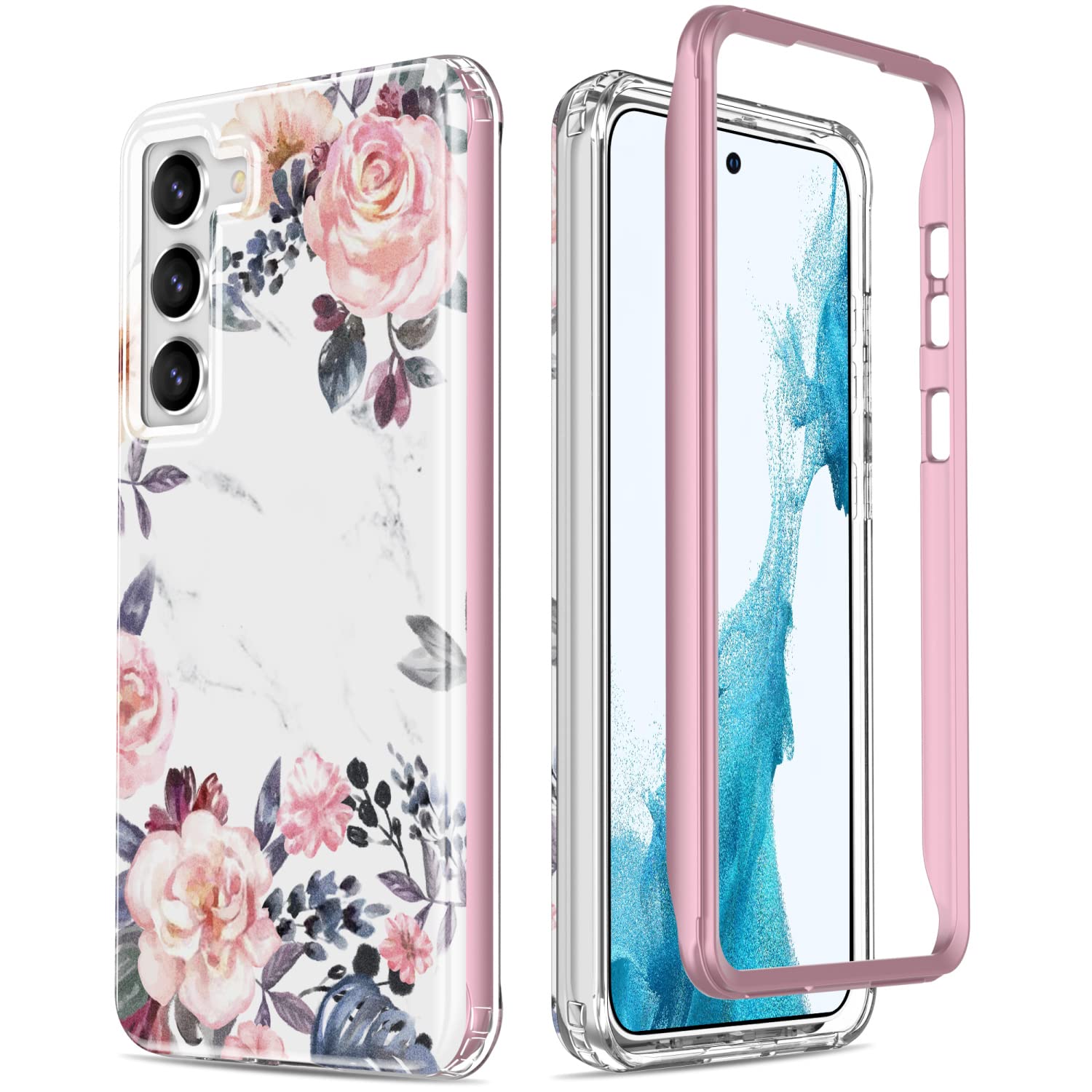 Esdot Galaxy S23 Plus Case 6.6 ''   Military Grade, 21Ft Drop Test Passed, Rugged & Slim Floral Design, Pink Flowers Leaves