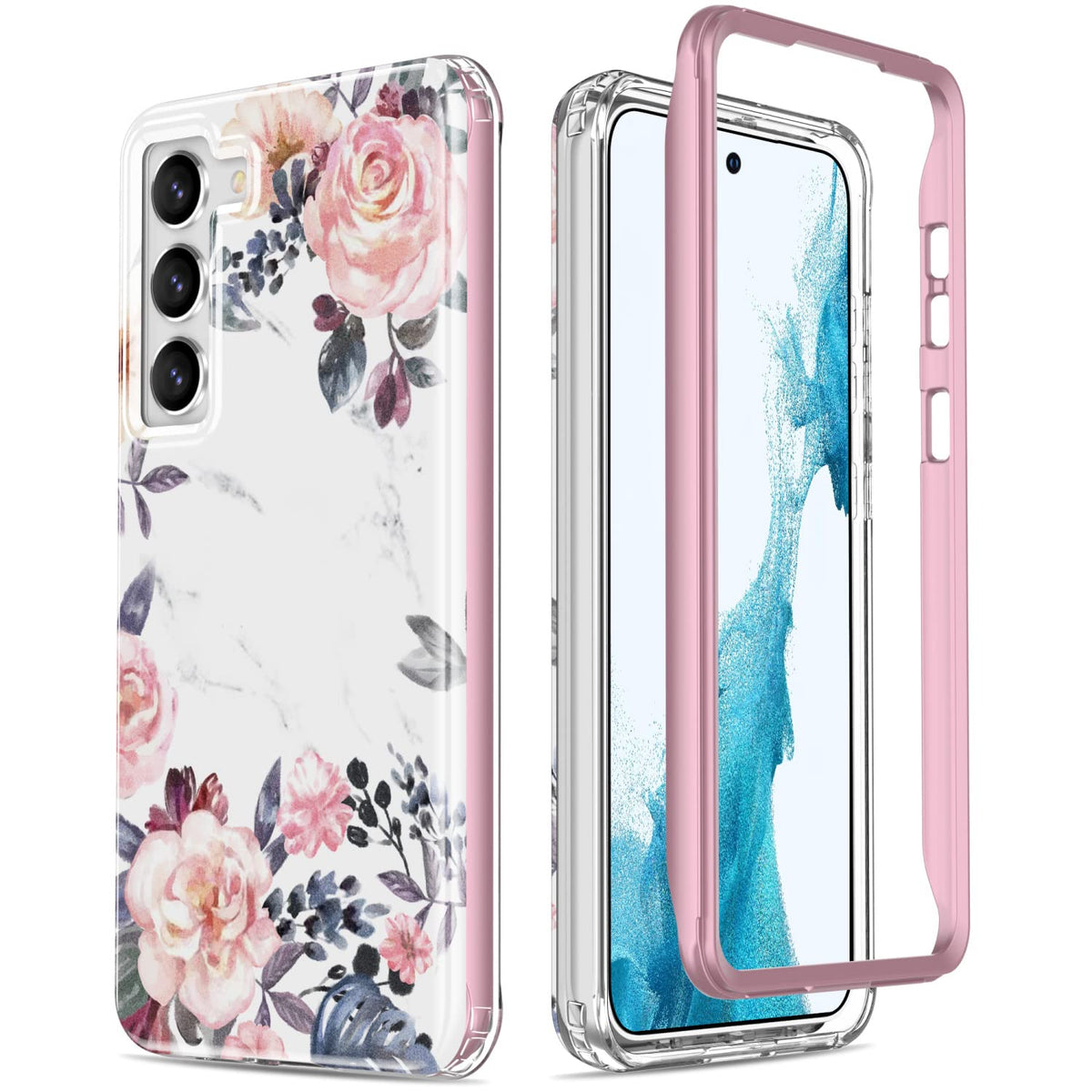 Esdot Galaxy S23 Plus Case 6.6 ''   Military Grade, 21Ft Drop Test Passed, Rugged & Slim Floral Design, Pink Flowers Leaves