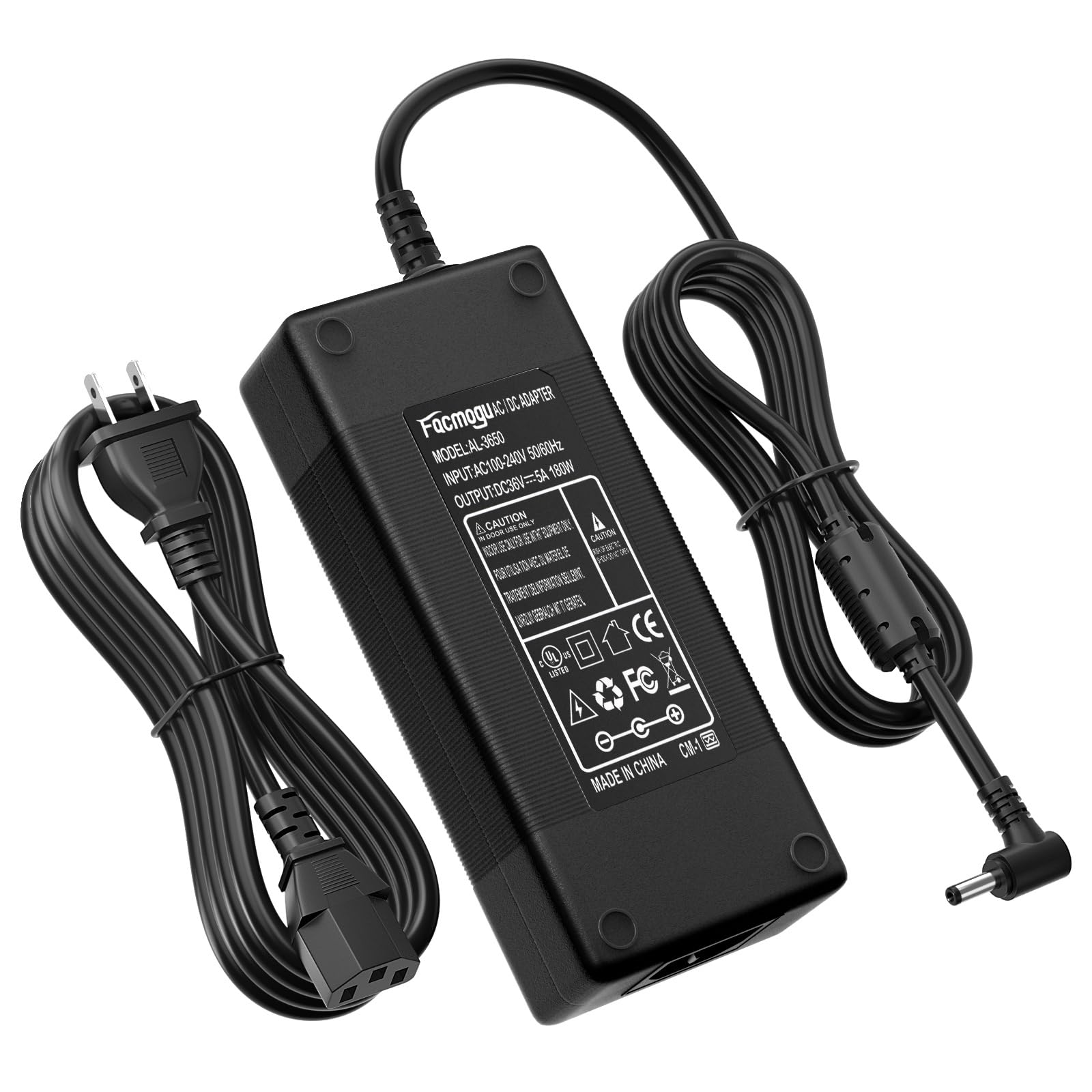 Facmogu 36V 5A Power Supply Adapter, 180W Ac 100V~240V To Dc 36 Volt 5A Converter Transformer With Barrel Connector 5.5X2.5Mm &