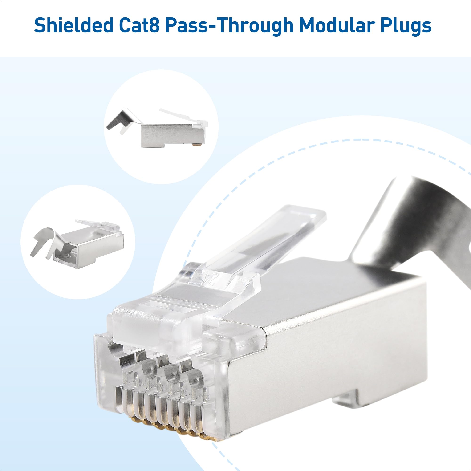 Cable Matters 20 Pack 23 24AWG Shielded Cat8 RJ45 Pass Through Connector with Load Bar & Strain Relief Boots, NOT Compatible with 22AWG Cable (Cat8 Pass Through RJ45 Plugs/Cat 8 Pass Thru Connectors)