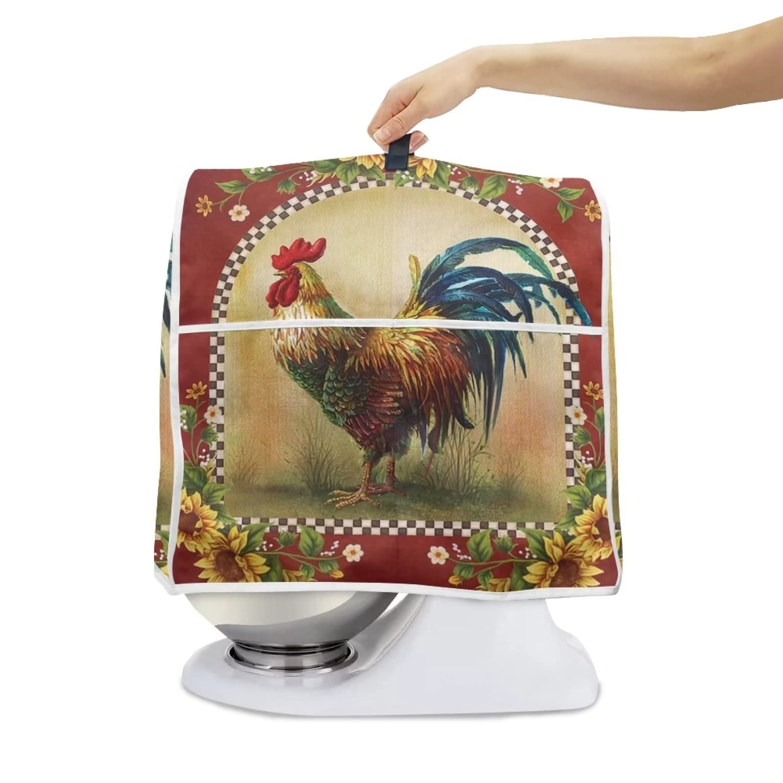 Annejudy Kitchen Aid Mixer Cover, Sunflower Rooster Print Kitchen Stand Mixer Dust Cover With Handle, Kitchen Aid Covers For Sta