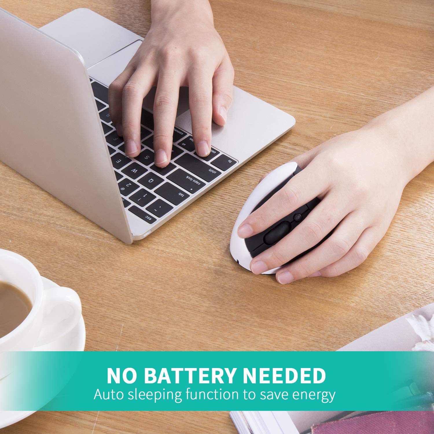 Aurtec Left Handed Mouse, Rechargeable 2.4G Wireless Ergonomic Vertical Mice With Usb Receiver, 6 Buttons And 3 Adjustable Dpi 800/1200/1600 For Left Hand, White