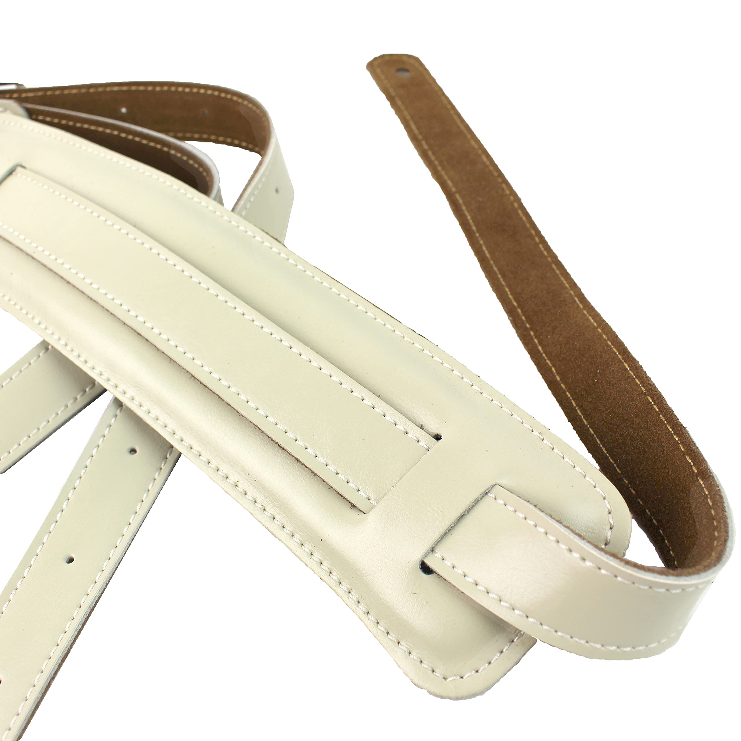 Walker And Williams C 19 Wht Aged White Premium Soft Grain Leather Vintage Slash Guitar Strap With Deluxe Suede Backed Pad Extra