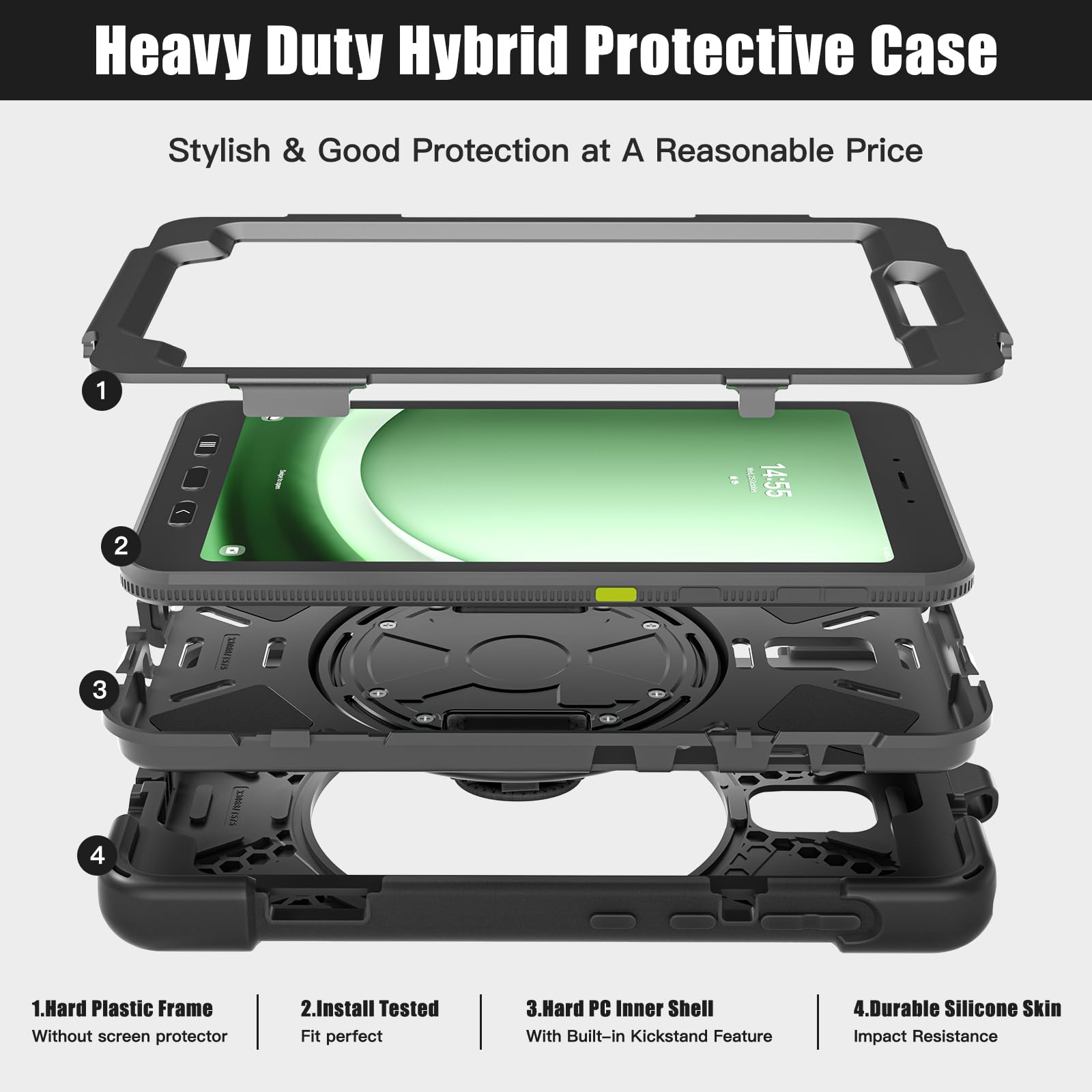 Dreamerx Samsung Galaxy Tab Active 5/Active 3 8'' Case With Strap, Shockproof Cover W/Stand Handle Hand Strap Shoulder Strap For