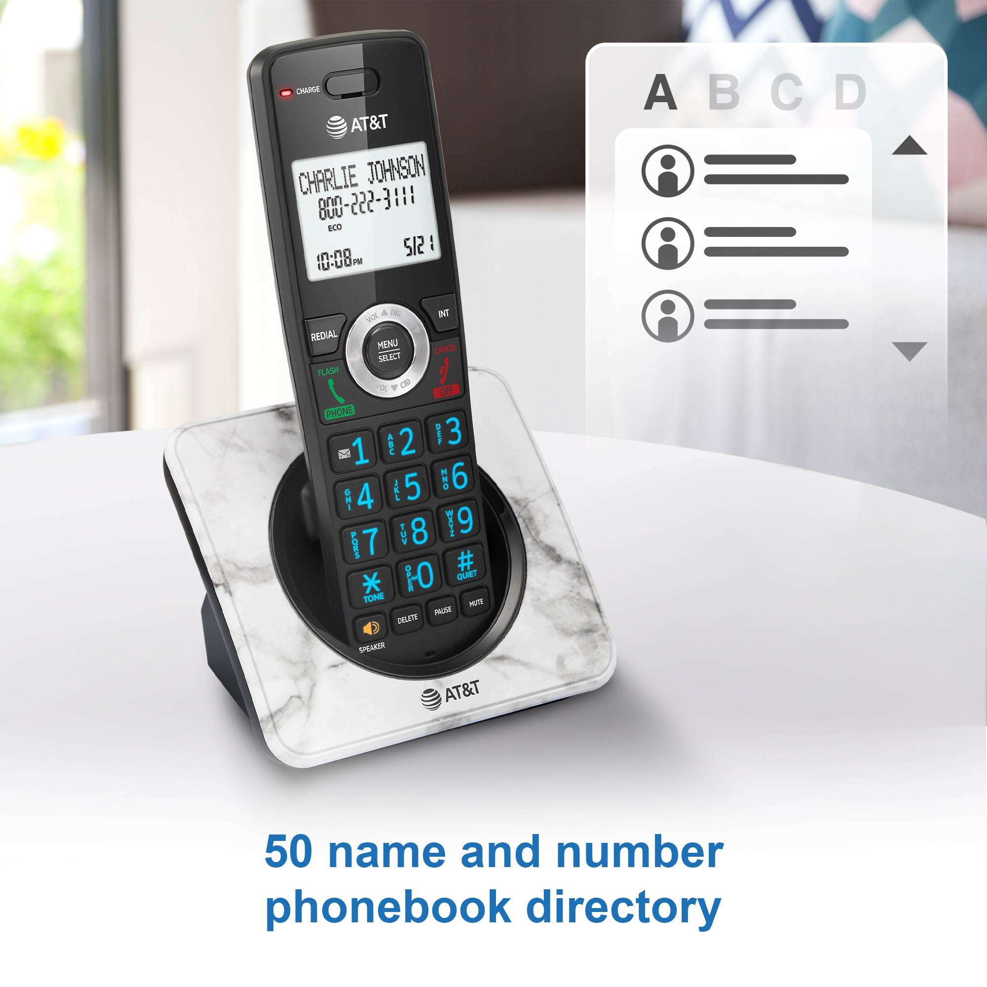 At&T Gl2101 1M Dect 6.0 Cordless Home Phone With Call Block, Caller Id, Full Duplex Handset Speakerphone, 2'' White Backlit Disp