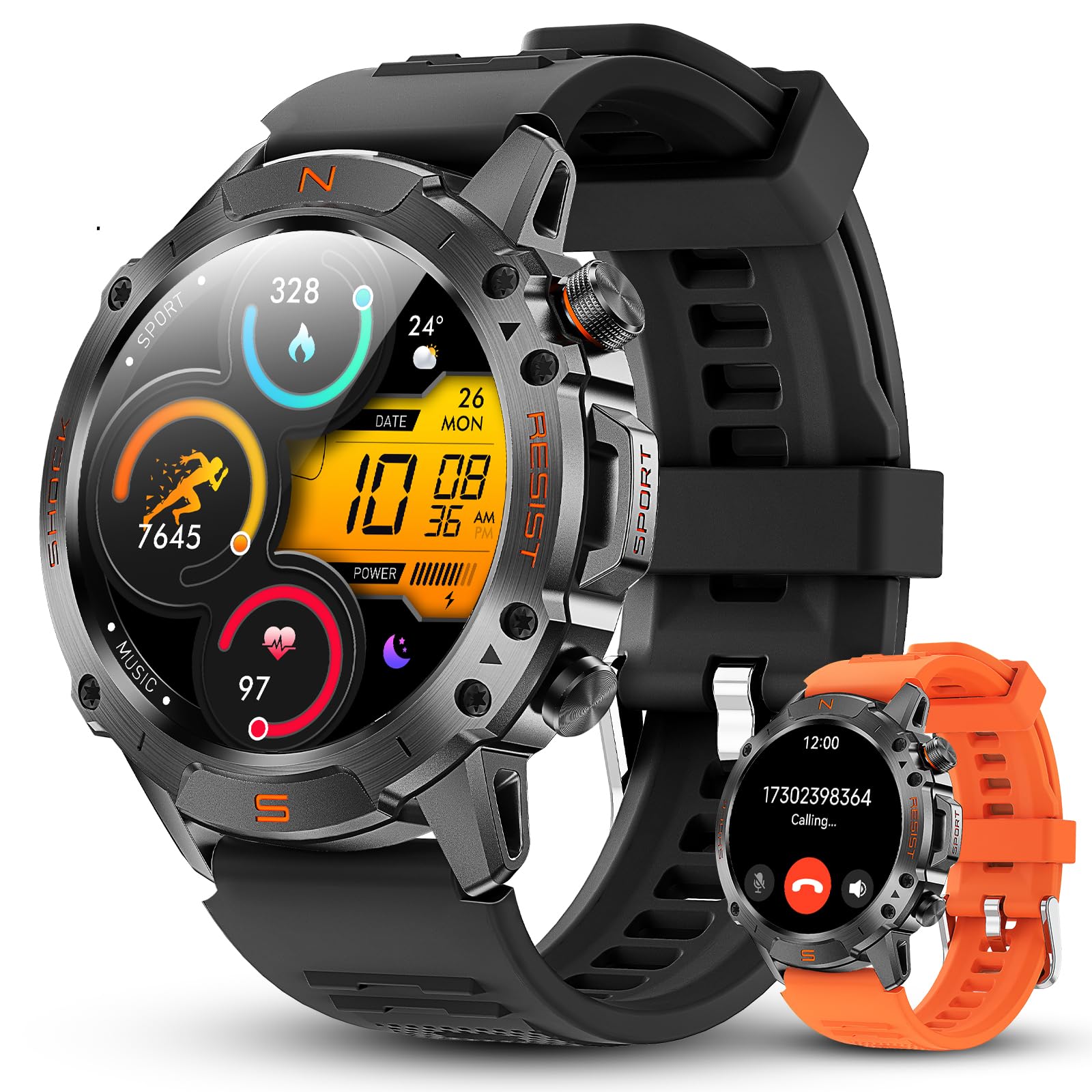 Walkerfit Military Rugged Smart Watch For Men 1.43 '' Amoled Smartwatch, Always-On, 3Atm Waterproof For Swim, Accurate Hr Sleep 