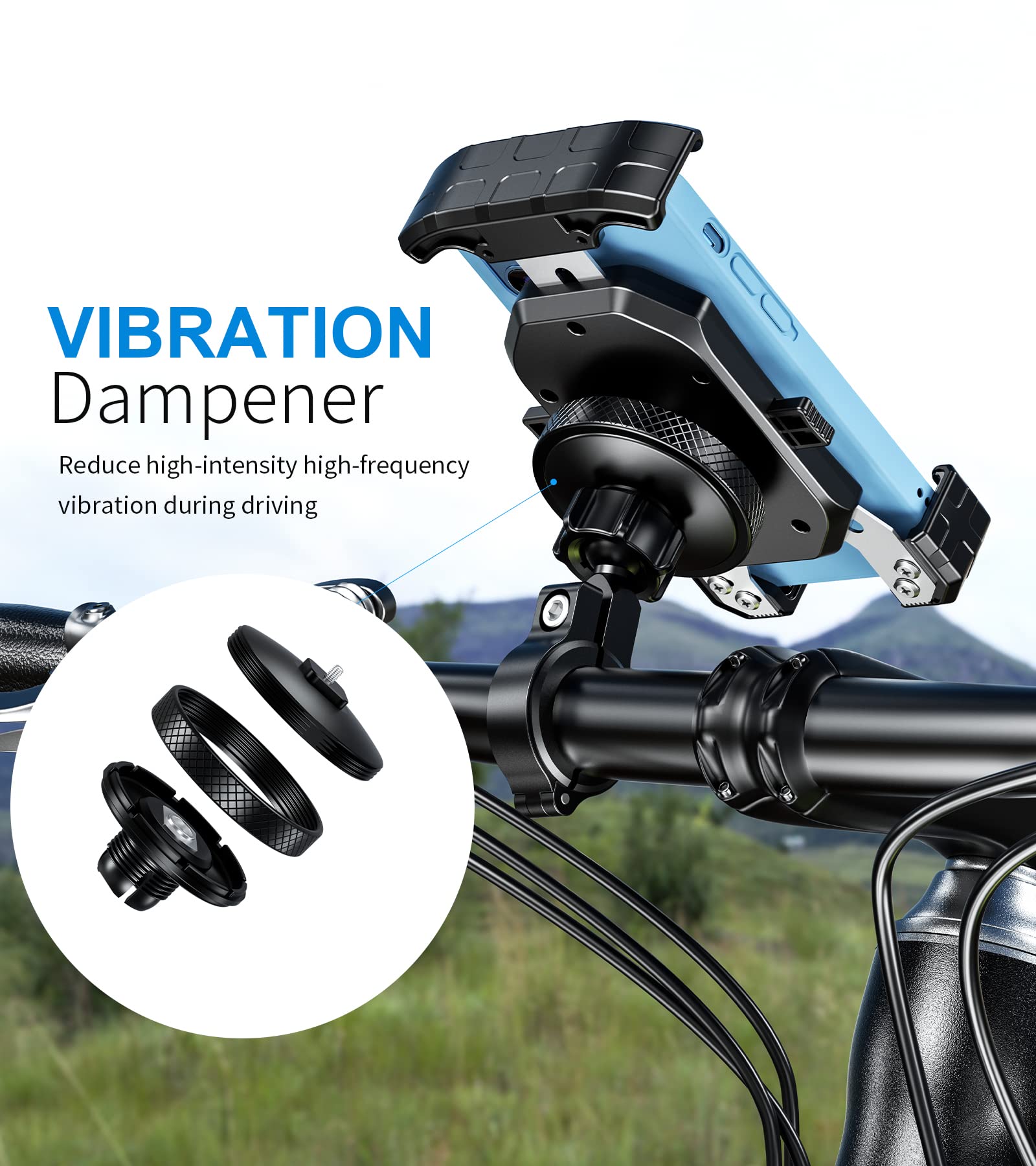 Kewig Motorcycle Phone Mount With Vibration Dampener, Antishake Bike Phone Mount, One Push Automatically Lock & Quick Release Mo