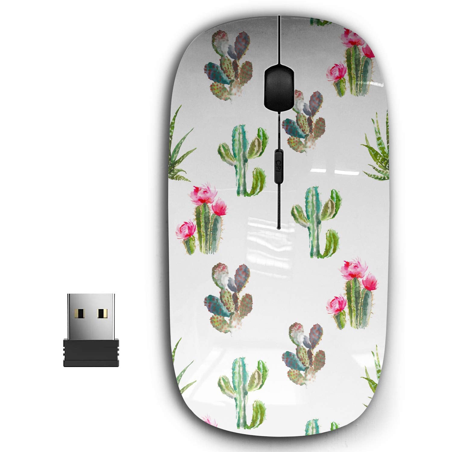 Kawamouse 2.4G Ergonomic Portable Usb Wireless Mouse For Pc, Laptop, Computer, Notebook With Nano Receiver (Cactus Succulents Fl