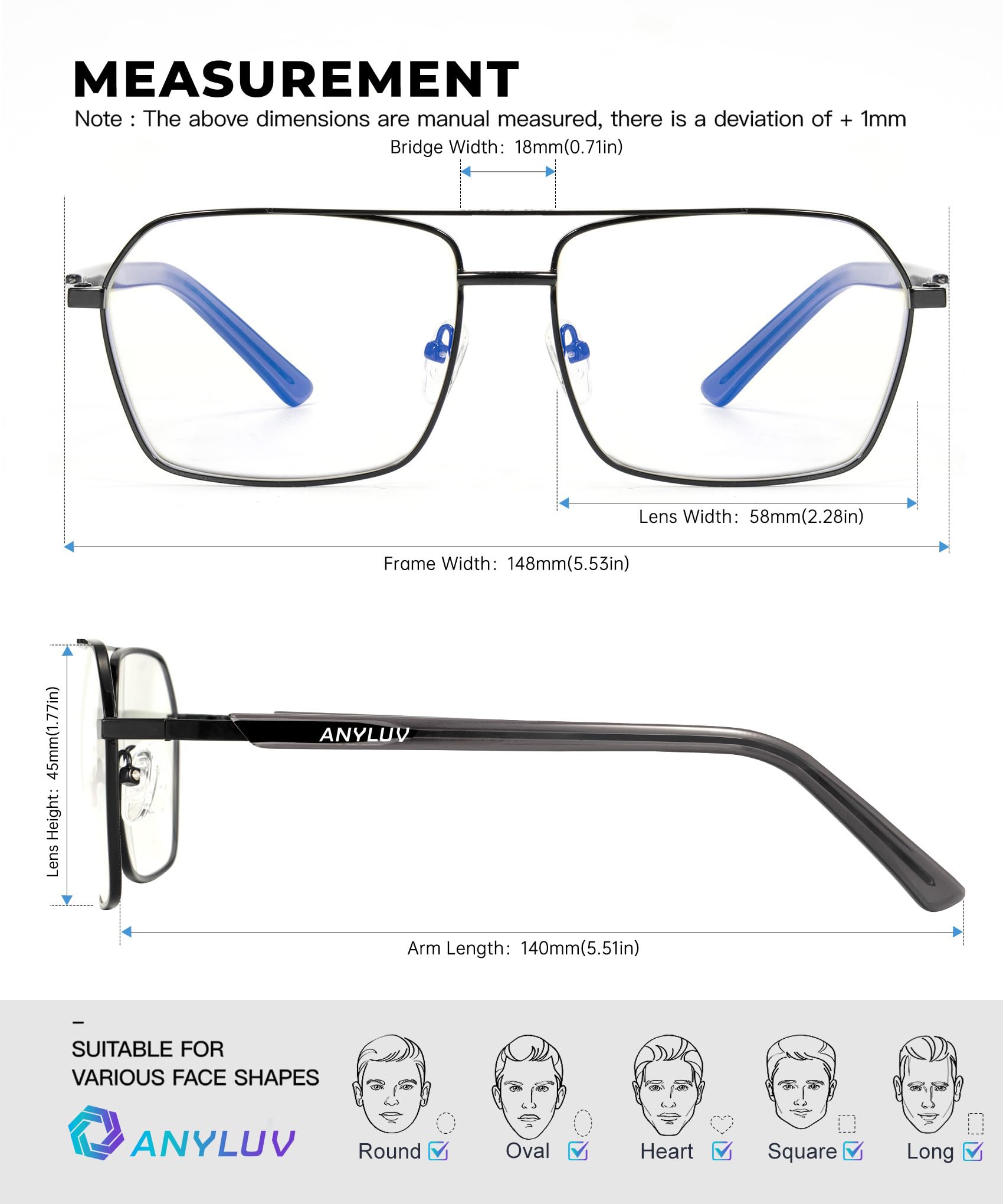Anyluv Blue Light Glasses Men Blue Light Blocking Glasses: Mens Bluelight Glasses Computer Screen Blocker Eyes Protection Clear