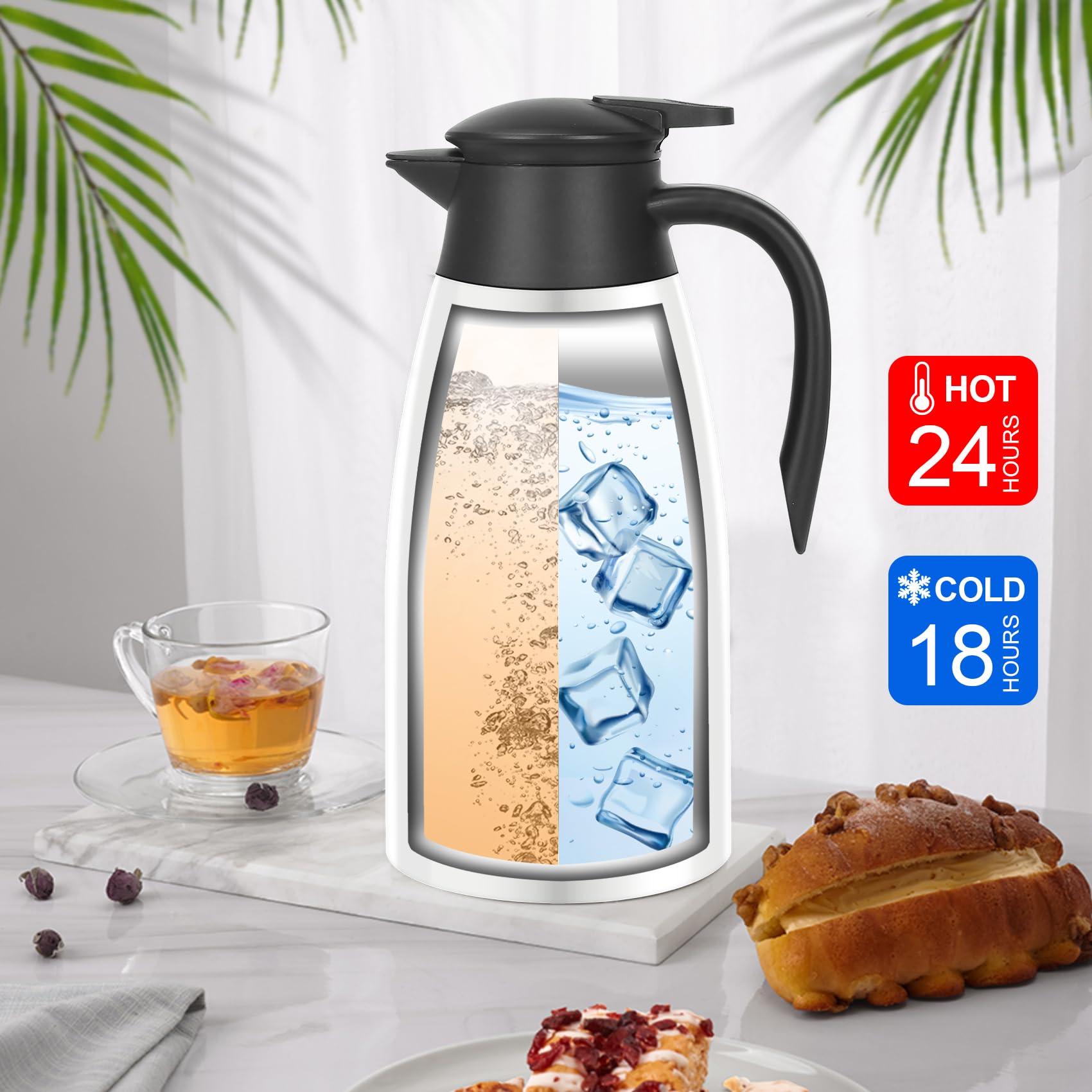 70Oz Thermal Coffee Carafe Insulated Coffee Thermos Airpot, Stainless Steel Coffee Carafes Urn For Keeping Hot, Double Walled In