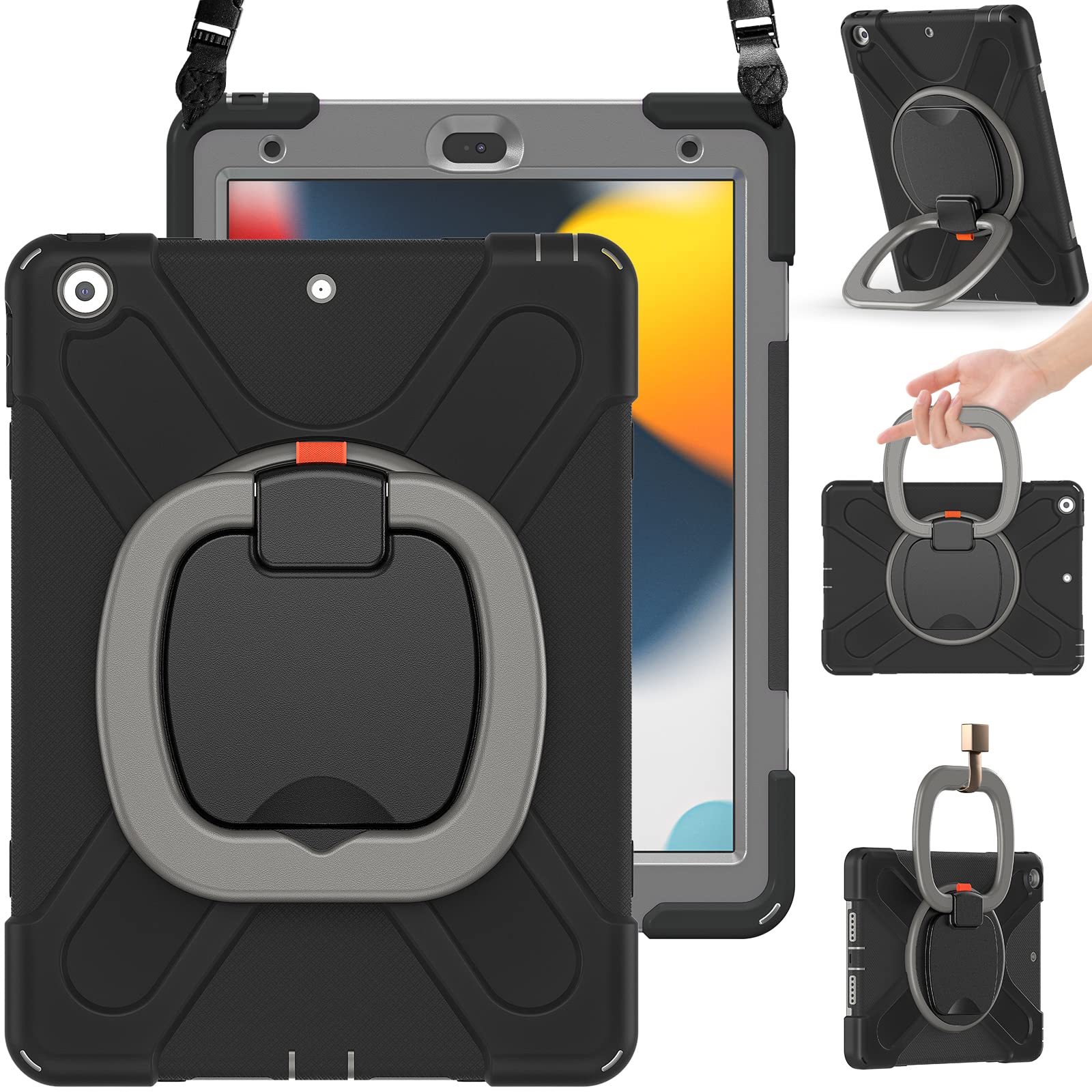 Braecn For Ipad 9Th 8Th 7Th Generation Case Kids, Shockproof Silicone Cover With Screen Protector, Handle Grip, Stand, Shoulder 