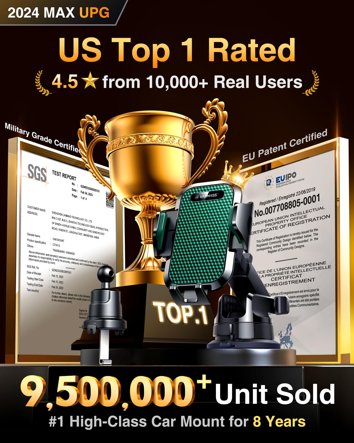 Vanmass [True Military Grade] Car Phone Holder [2024 Strongest Suction & Clip] Cell Phone Mount For Dashboard Windshield Vent Tr